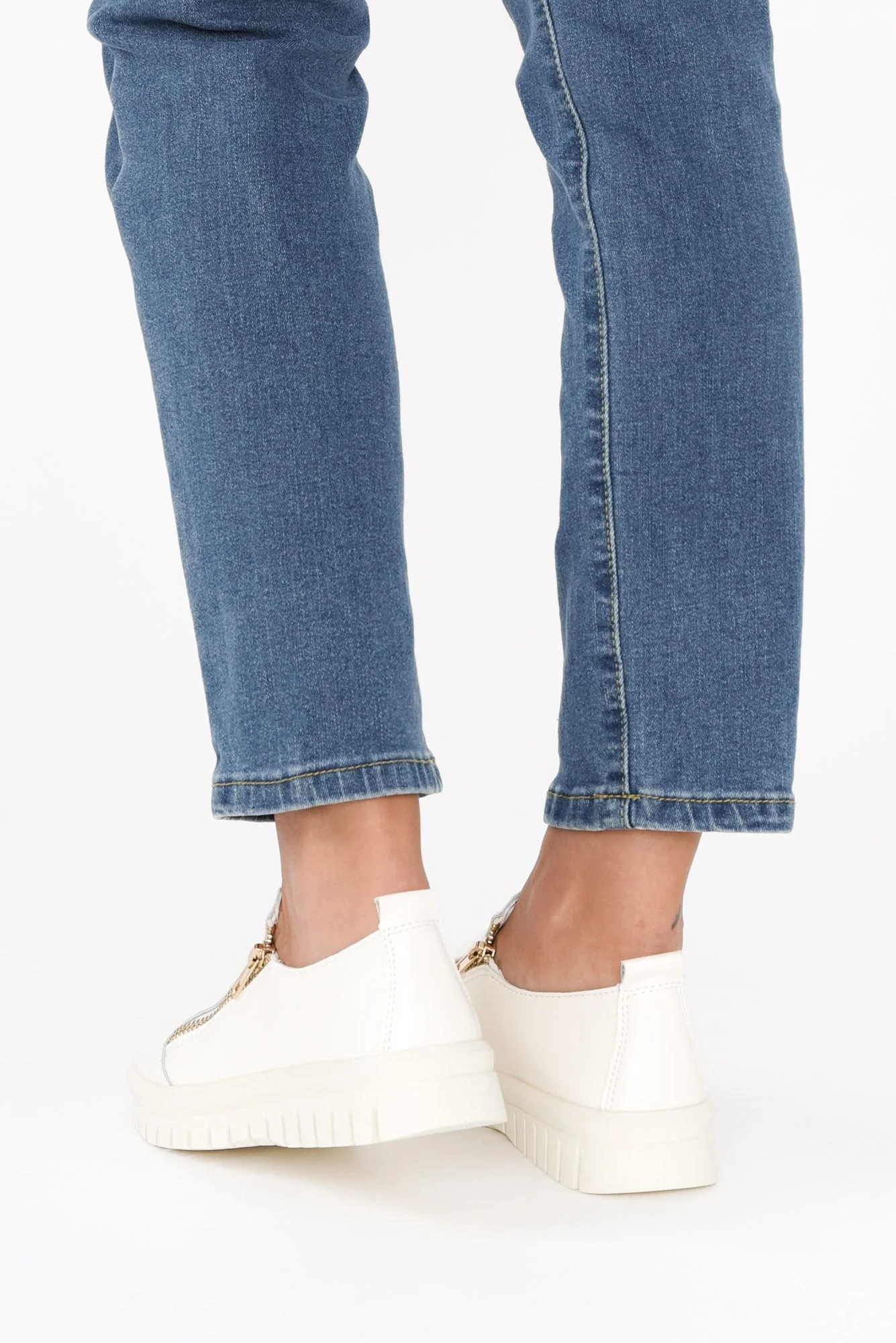 Enjoy White Leather Zip Sneaker - Image 7