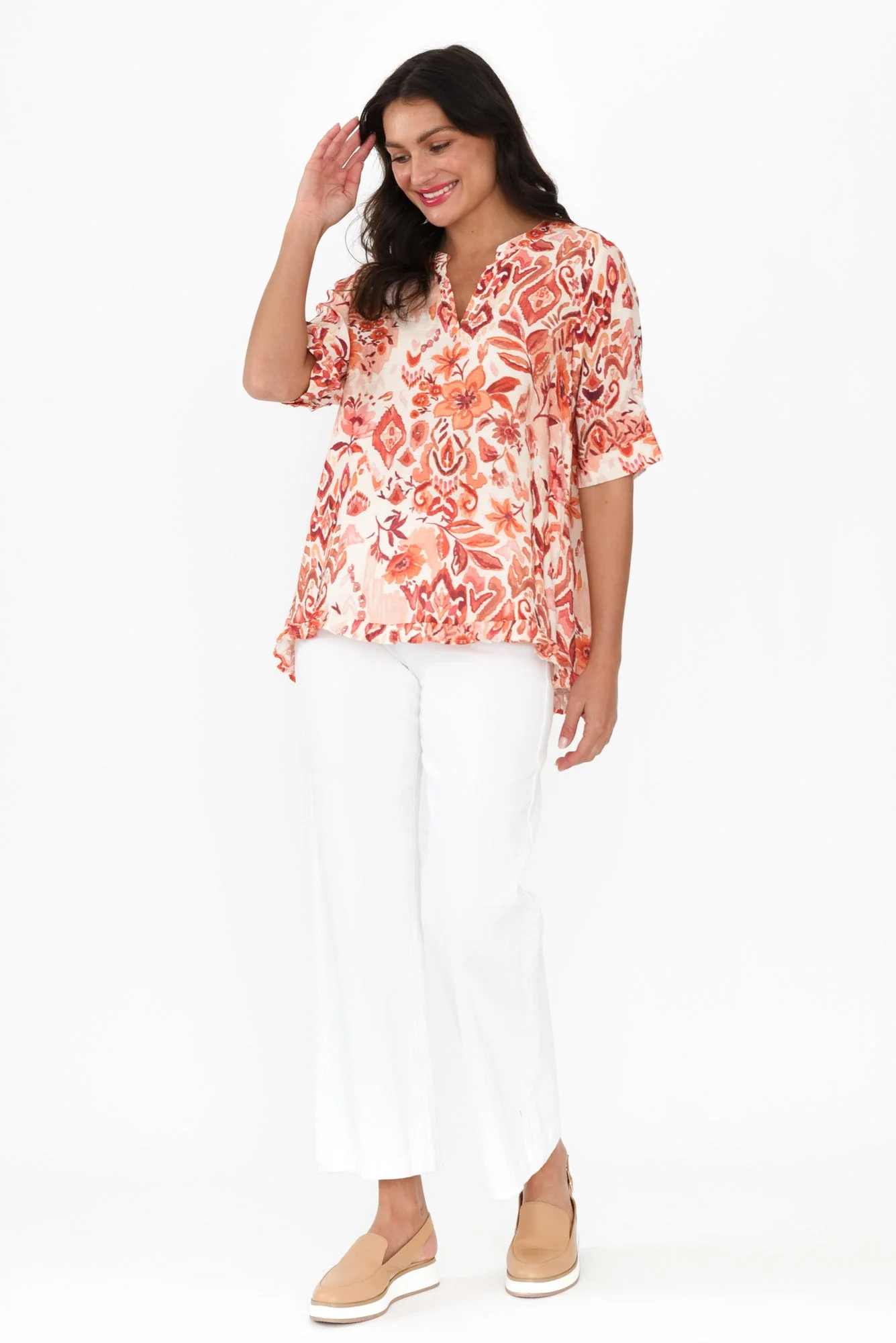 Ennis Orange Floral Frill Top - Image 6