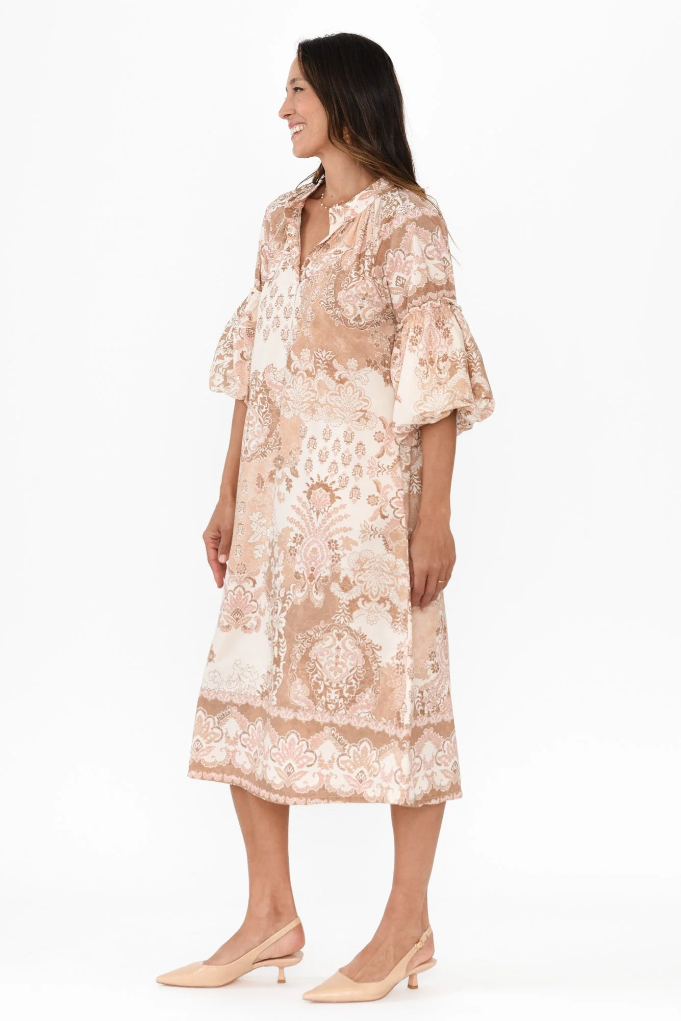 Erica Natural Abstract Cotton Tie Dress - Image 3