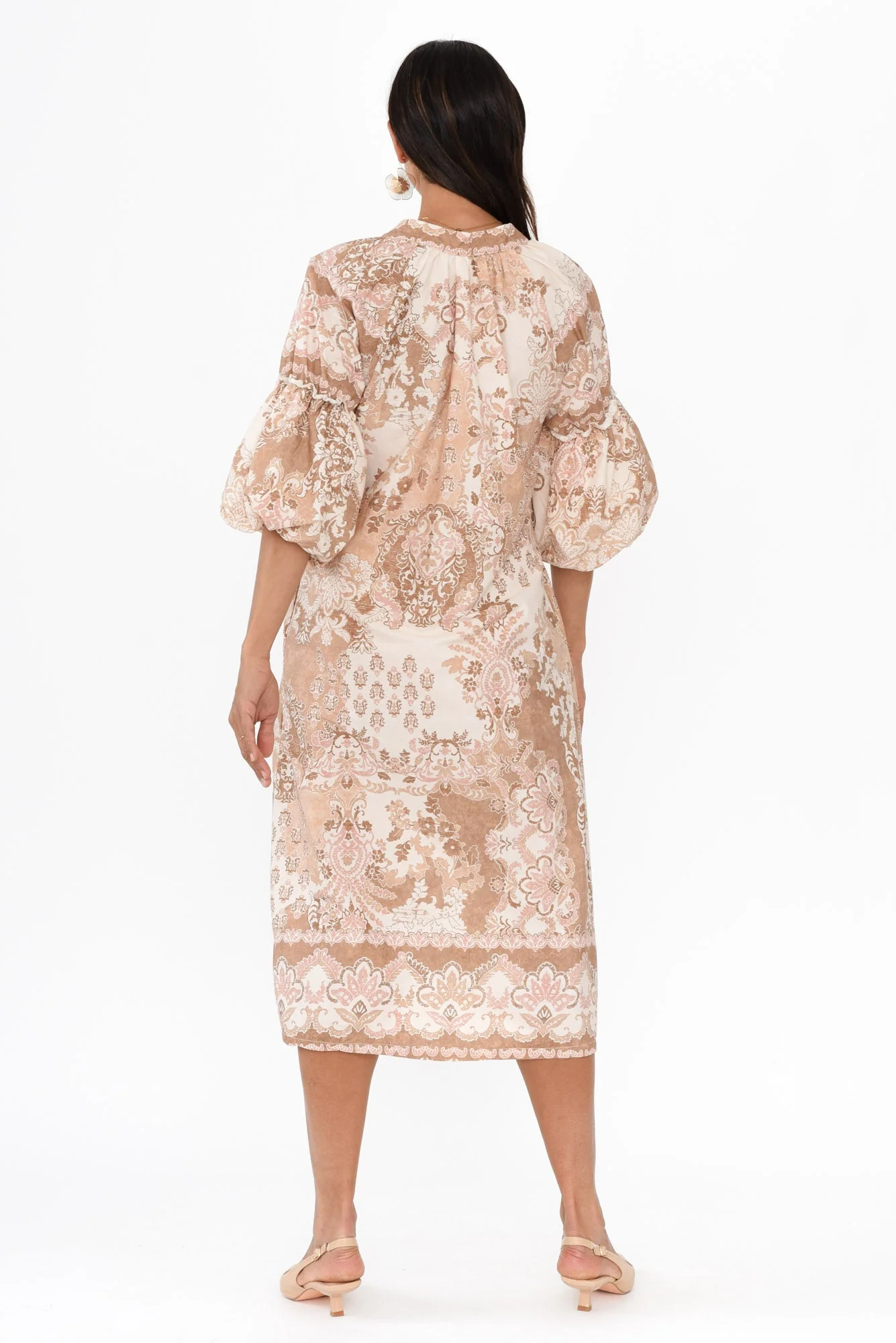 Erica Natural Abstract Cotton Tie Dress - Image 4