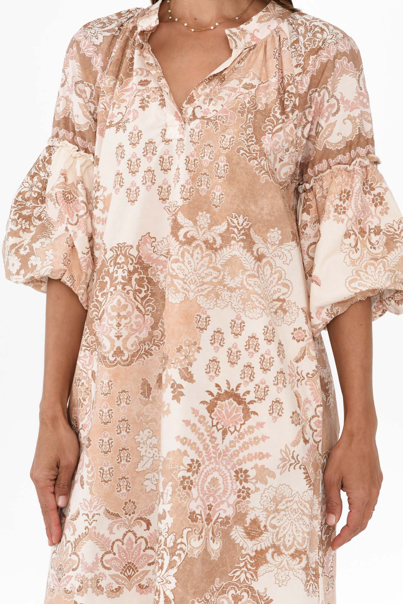 Erica Natural Abstract Cotton Tie Dress - Image 5