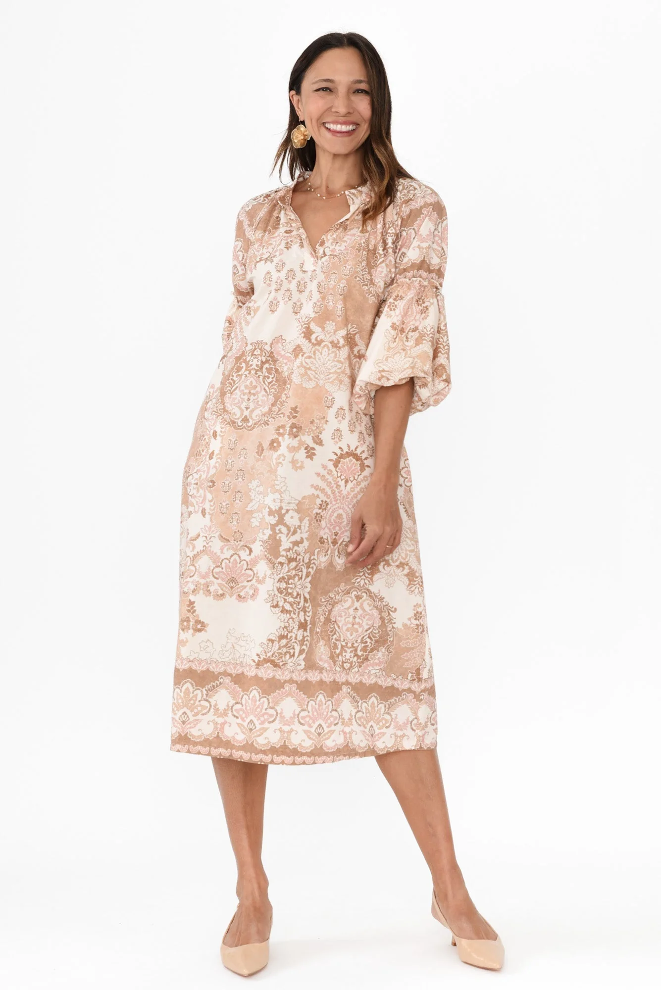 Erica Natural Abstract Cotton Tie Dress - Image 6