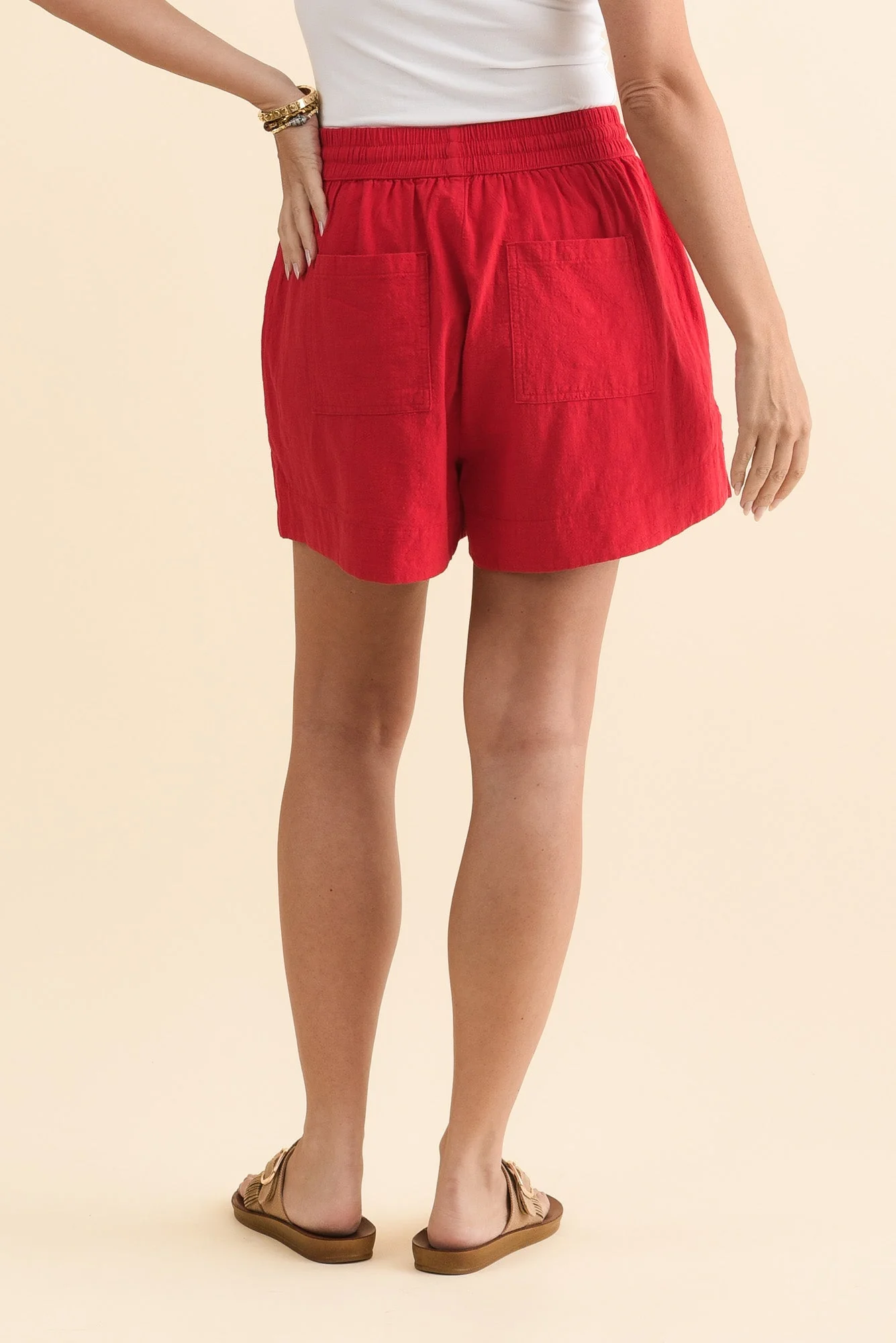 Esme Red Cotton Drawstring Shorts - Image 4