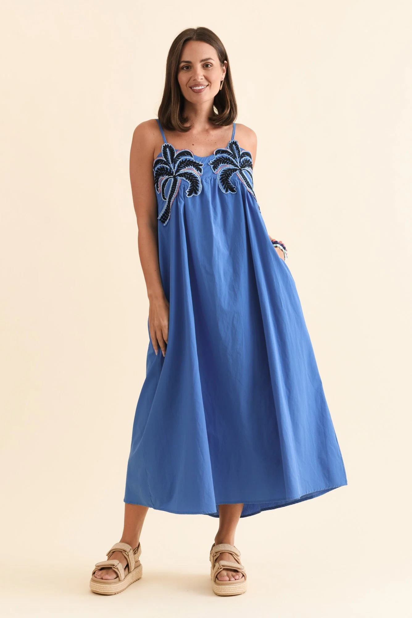 Essen Cobalt Cotton Poplin Embroidered Dress - Image 2