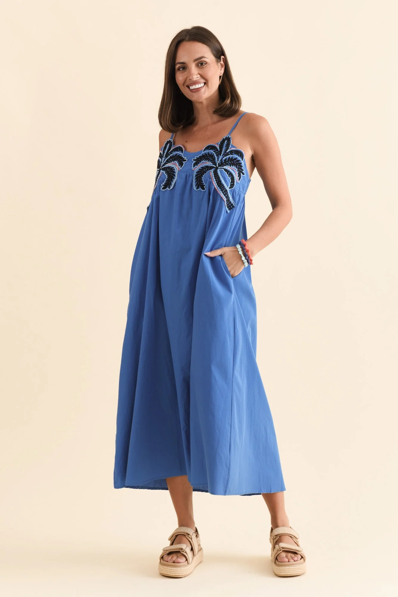 Essen Cobalt Cotton Poplin Embroidered Dress - Image 3