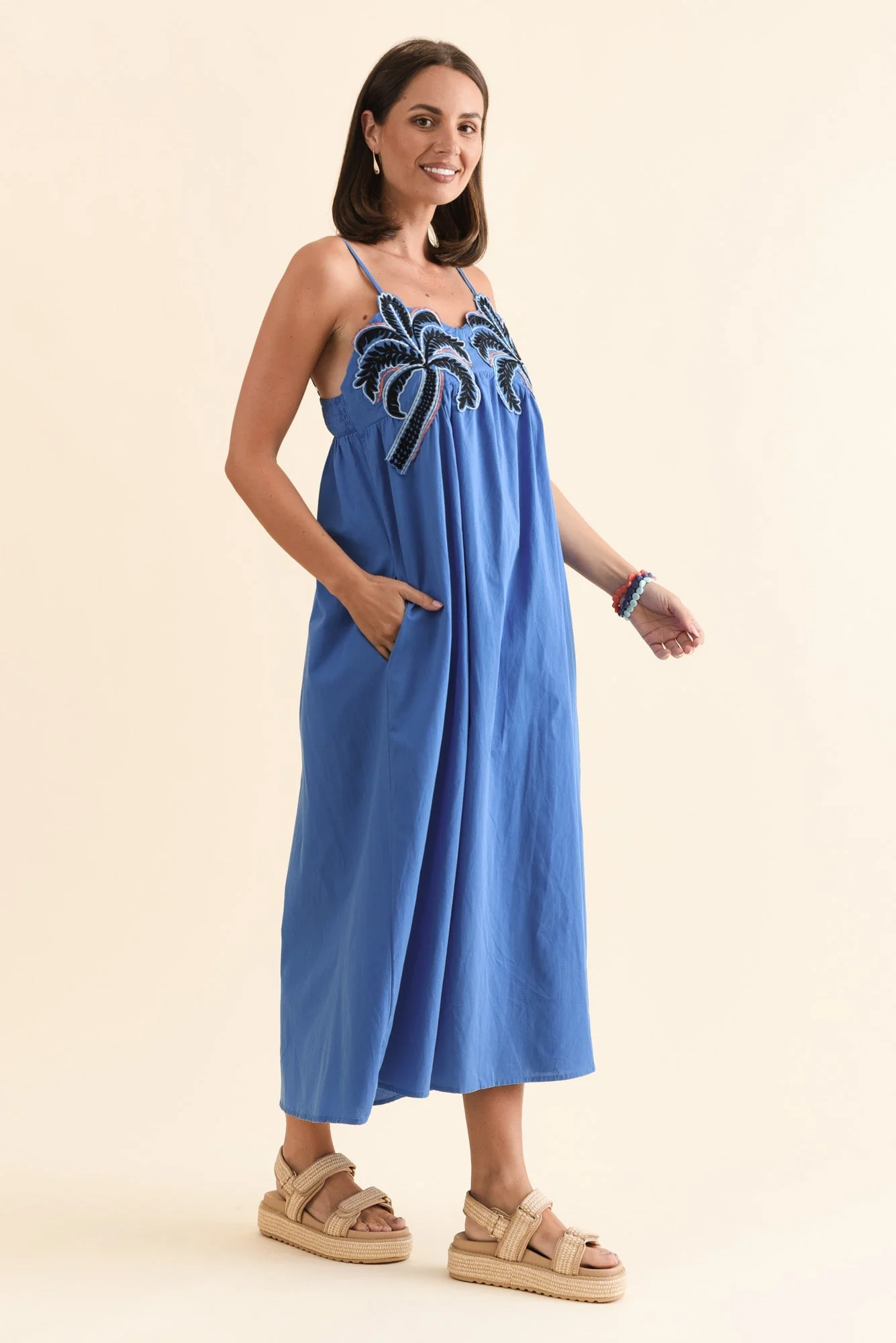 Essen Cobalt Cotton Poplin Embroidered Dress - Image 4