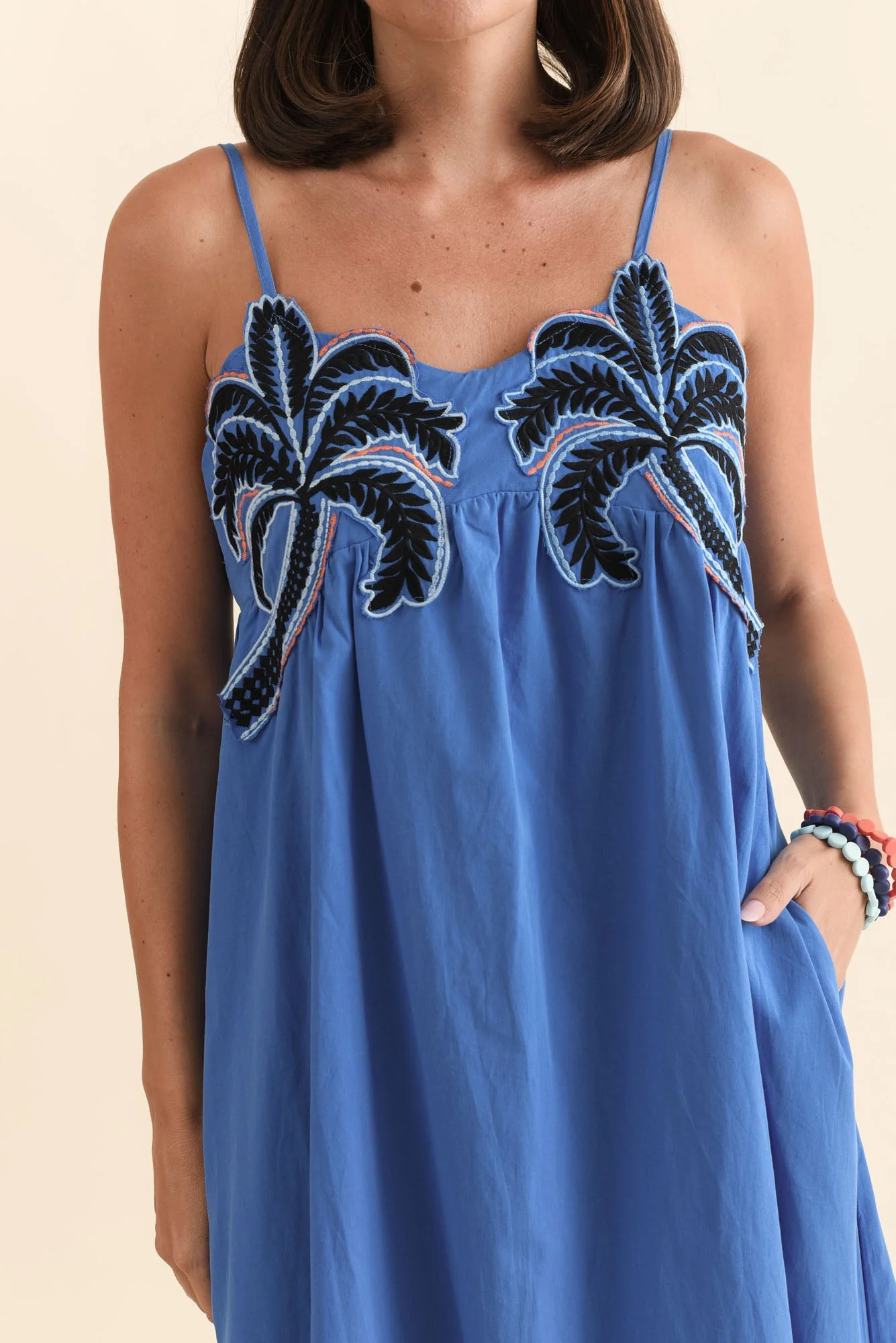 Essen Cobalt Cotton Poplin Embroidered Dress - Image 6