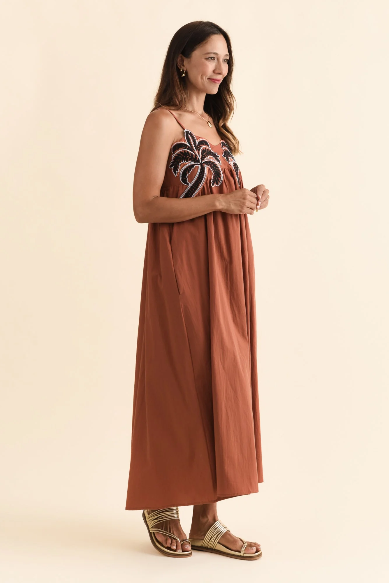 Essen Rust Cotton Poplin Embroidered Dress - Image 4