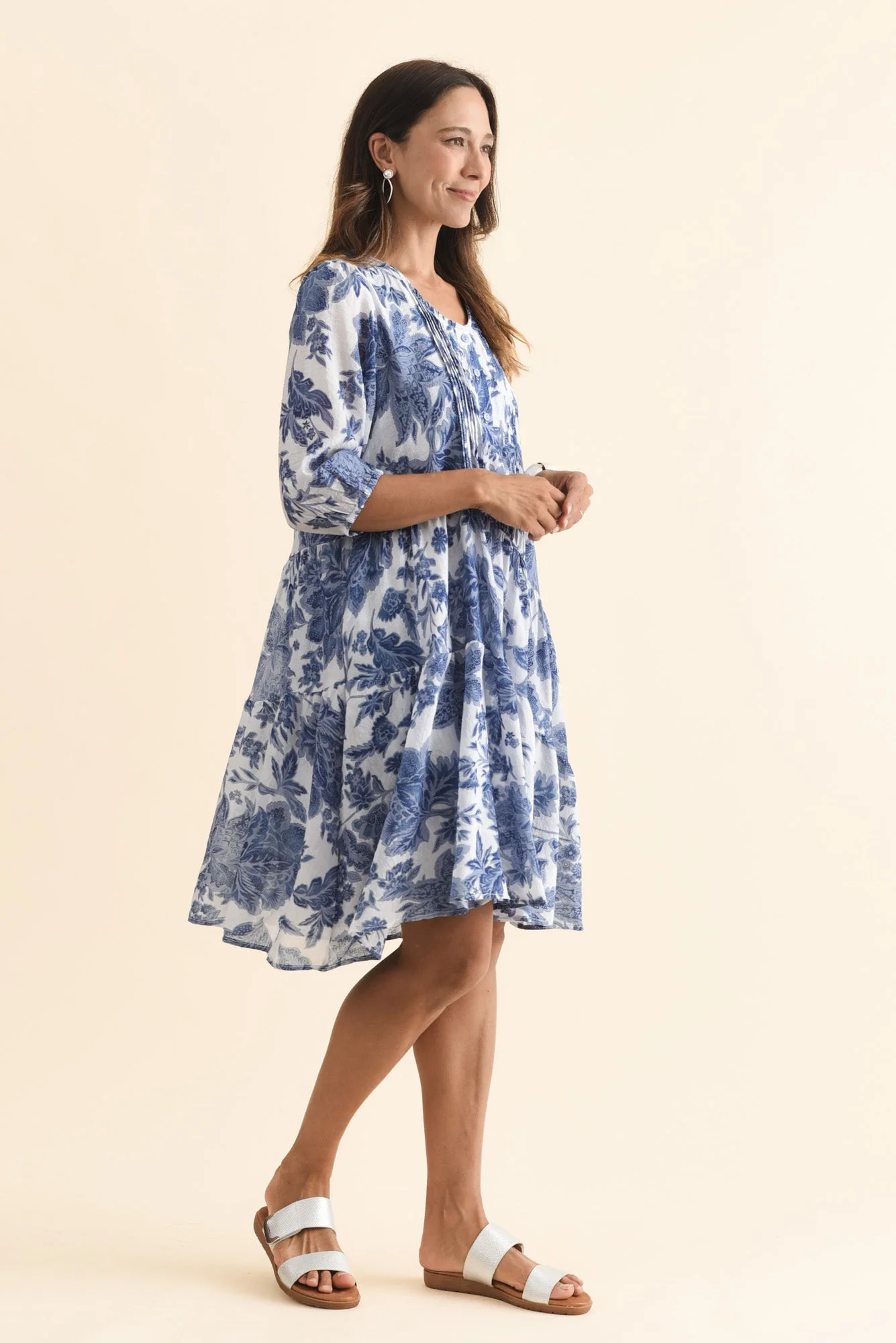 Esta Blue Floral Sleeved Dress - Image 3