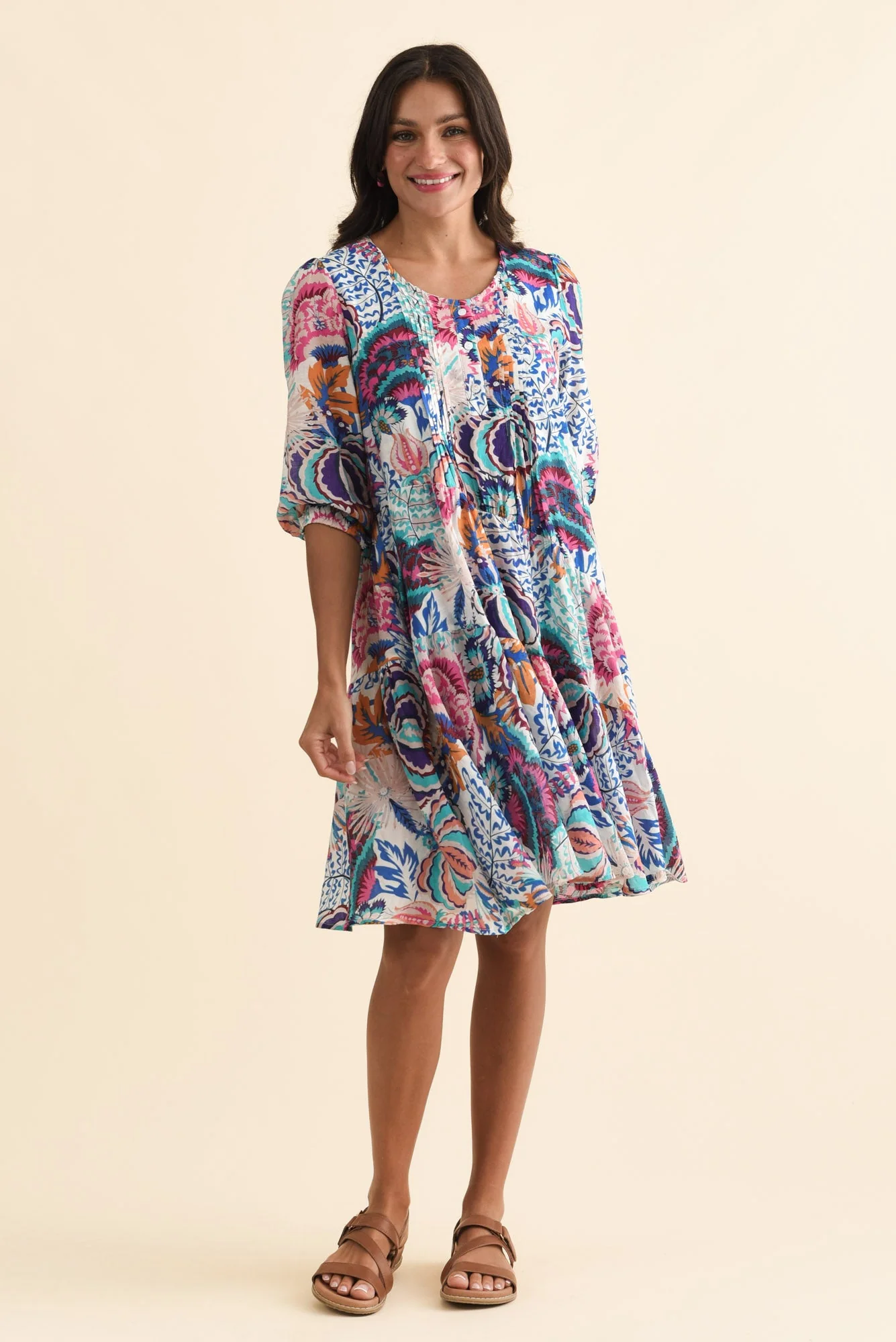 Esta Blue Garden Sleeved Dress - Image 2