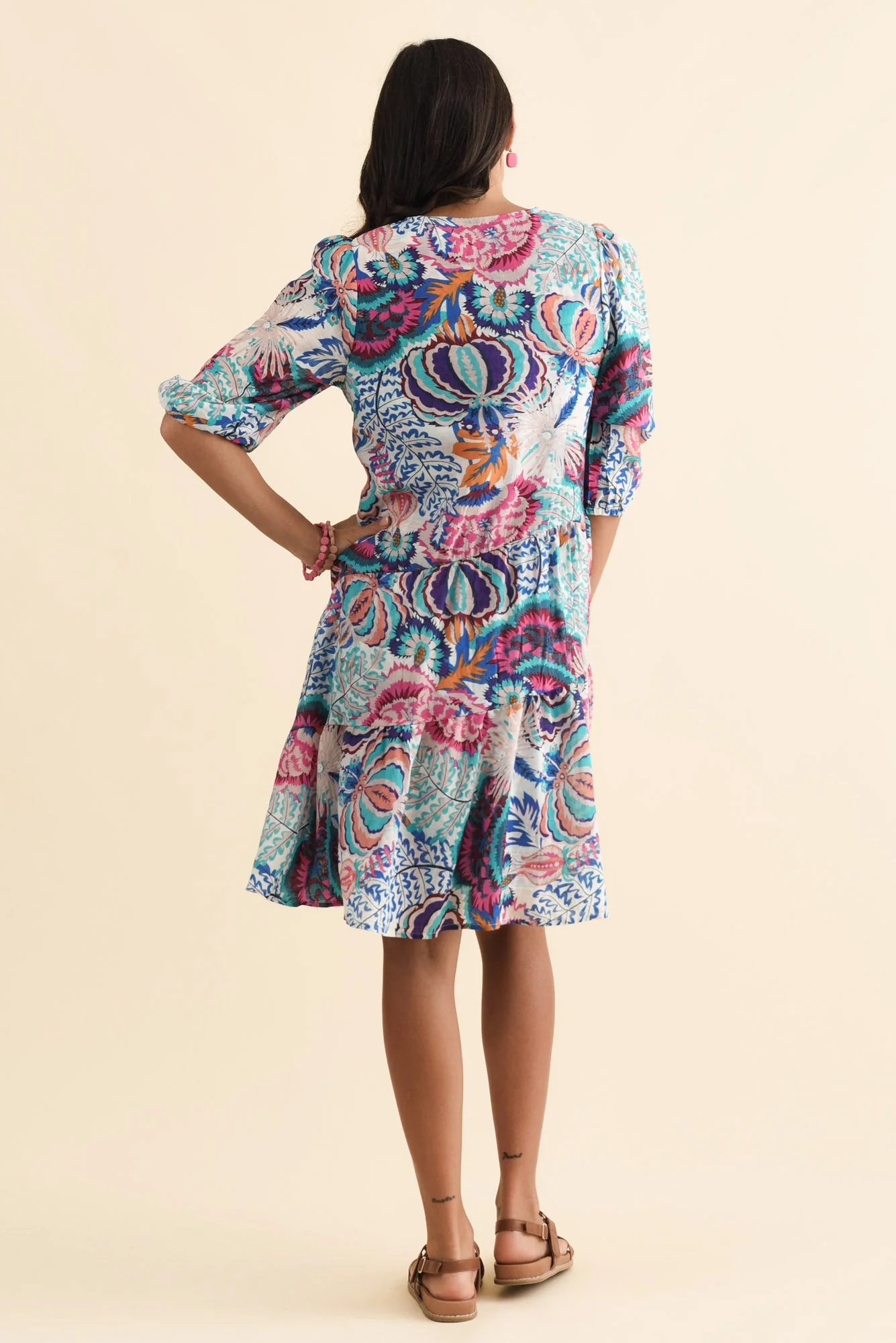 Esta Blue Garden Sleeved Dress - Image 4