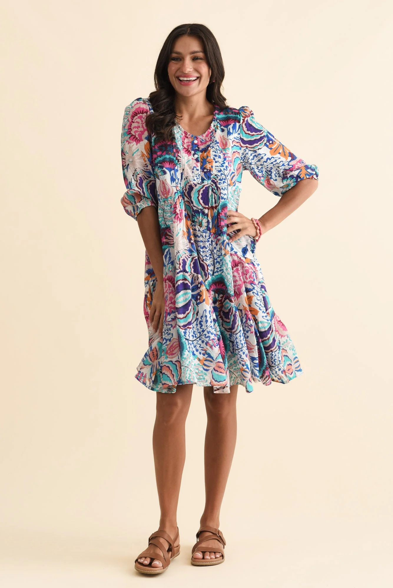 Esta Blue Garden Sleeved Dress - Image 6