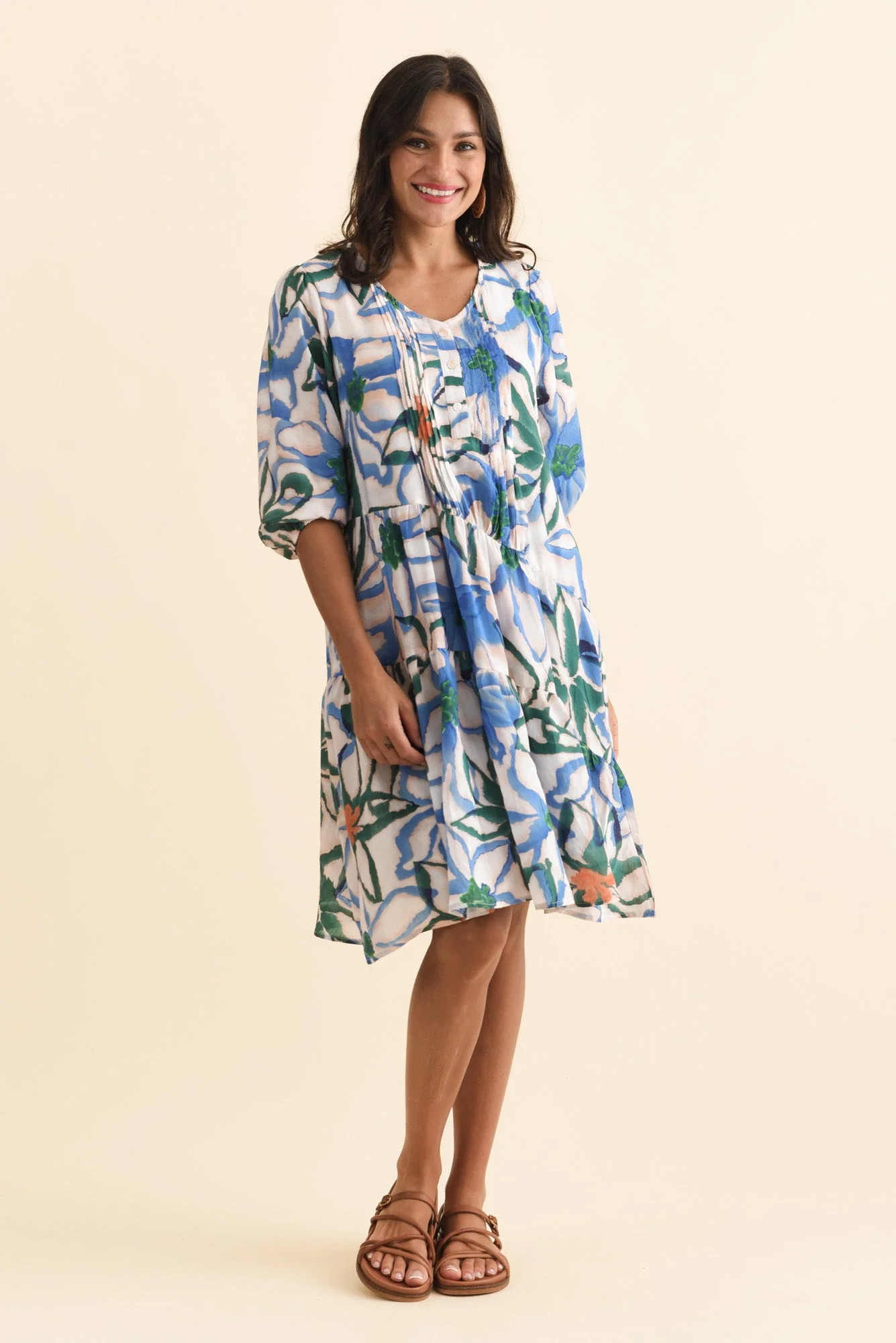 Esta Green Flower Sleeved Dress - Image 2