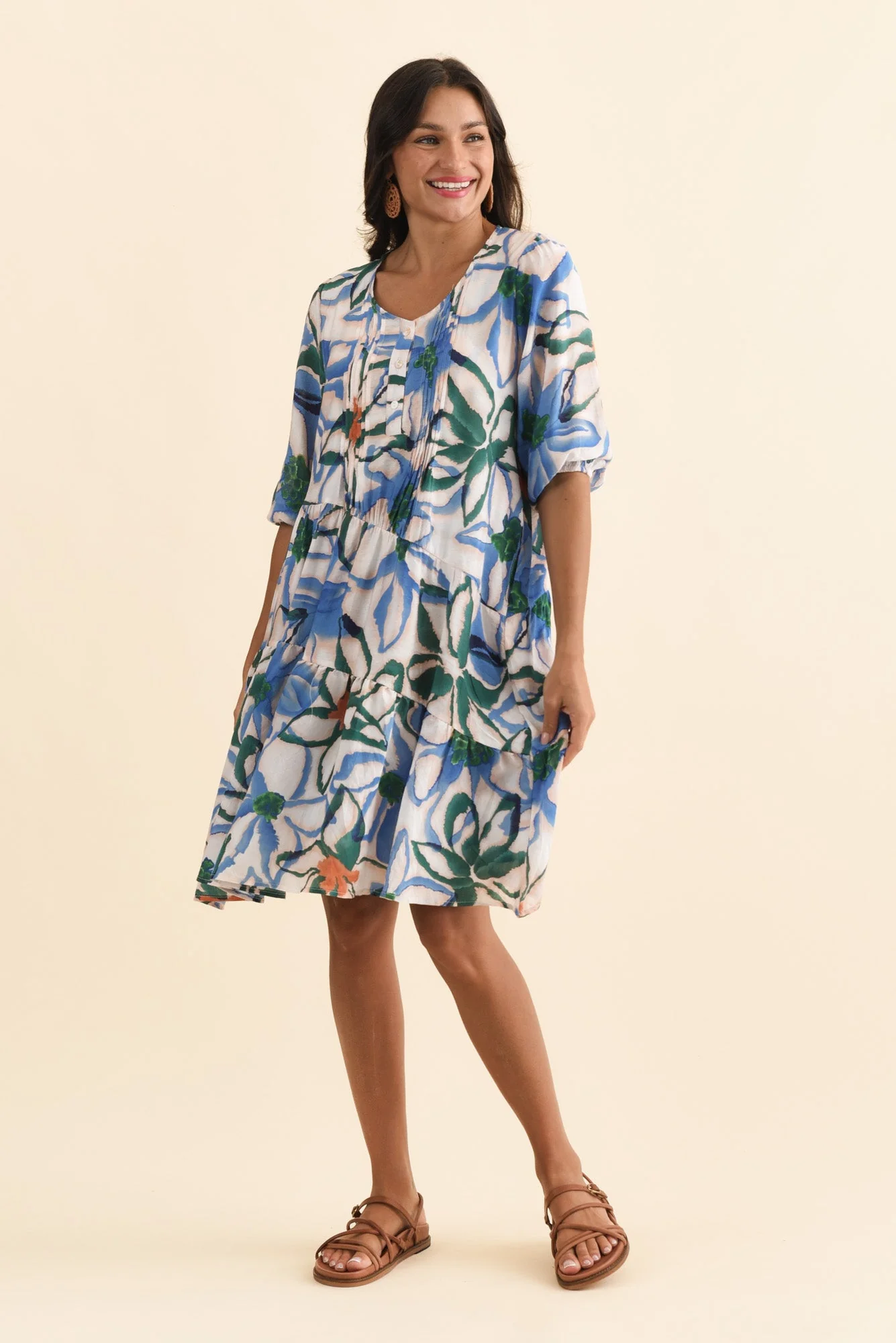 Esta Green Flower Sleeved Dress - Image 6