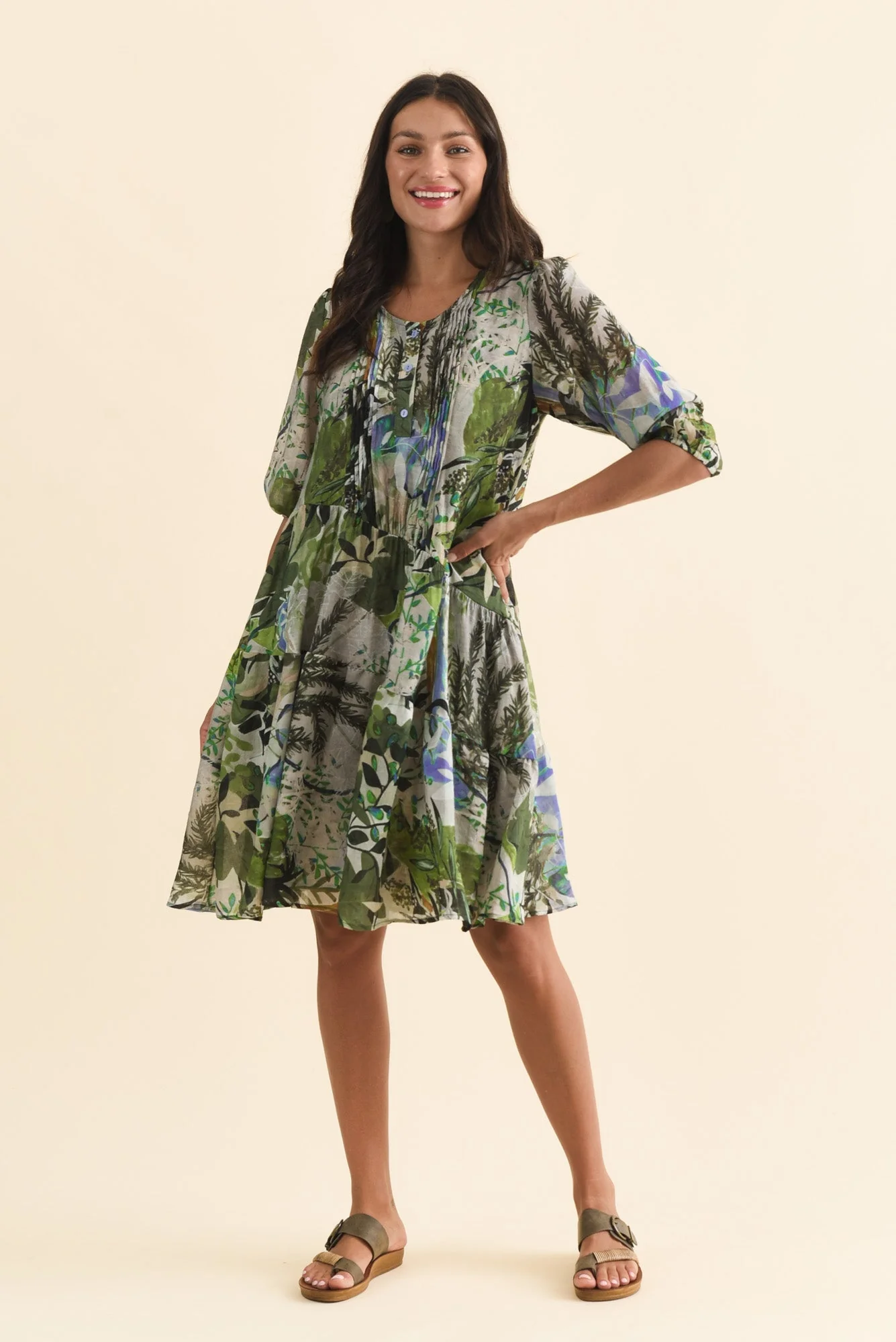 Esta Green Garden Sleeved Dress - Image 2