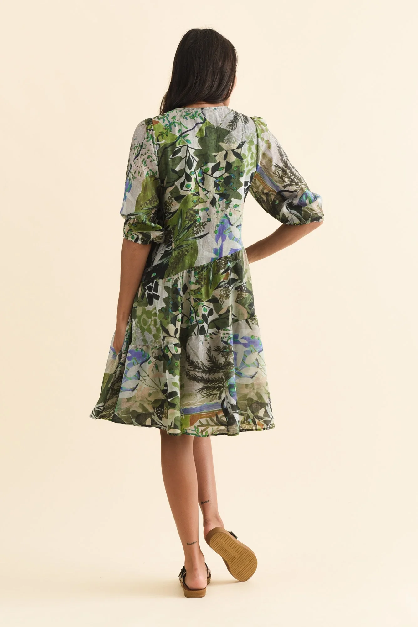 Esta Green Garden Sleeved Dress - Image 4