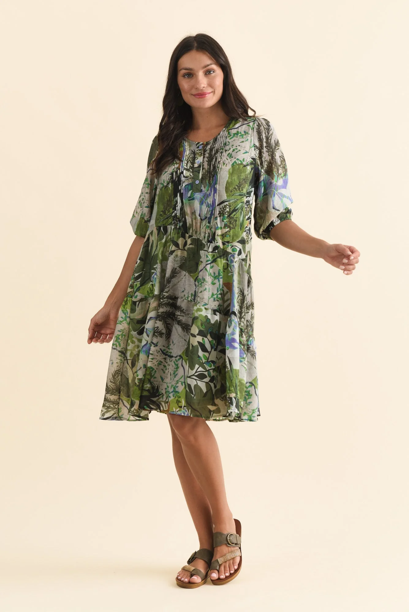 Esta Green Garden Sleeved Dress - Image 6