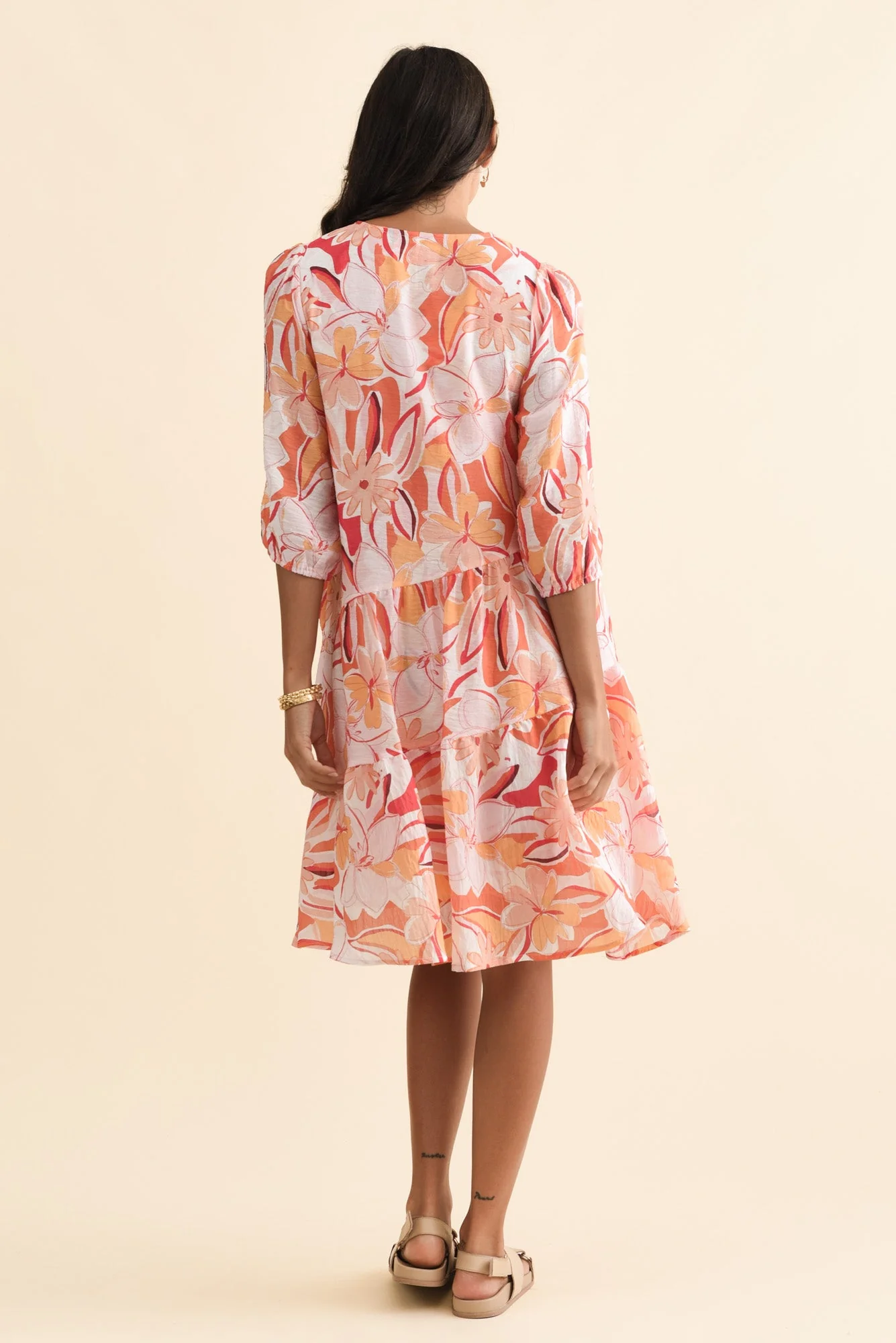Esta Orange Flower Sleeved Dress - Image 4