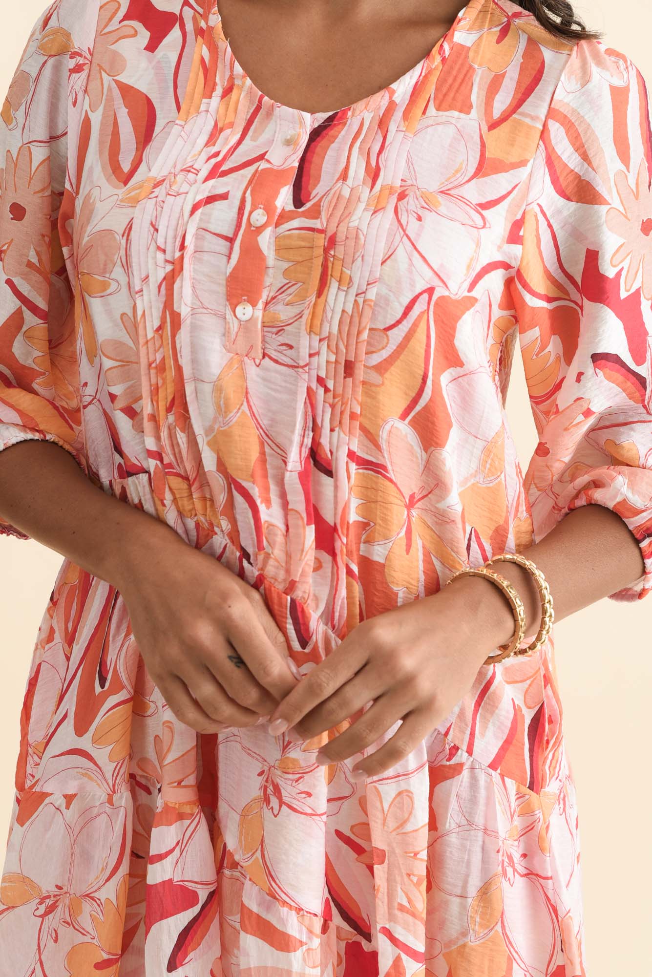 Esta Orange Flower Sleeved Dress - Image 5