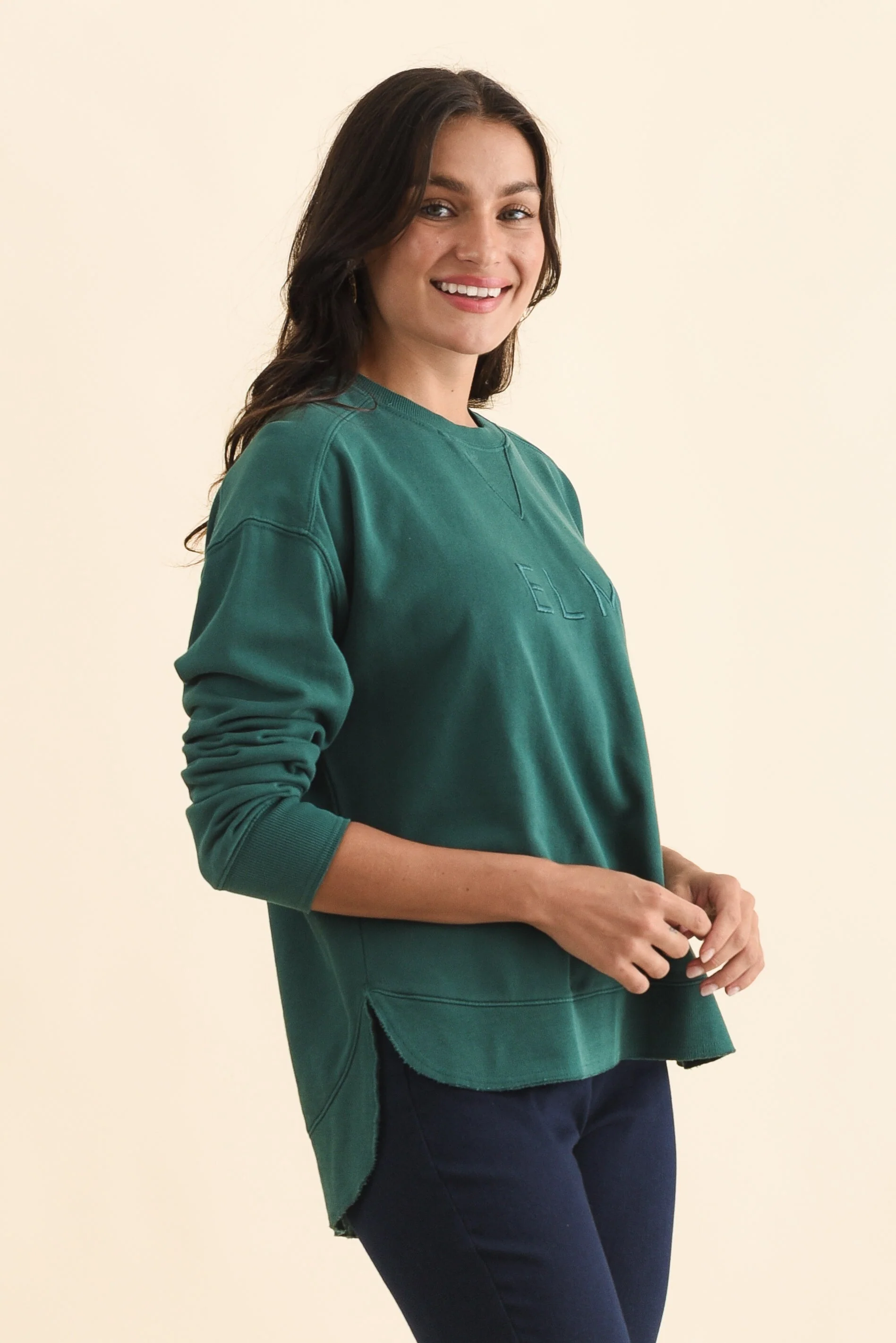 Established Teal Cotton Crewneck Sweatshirt - Image 3