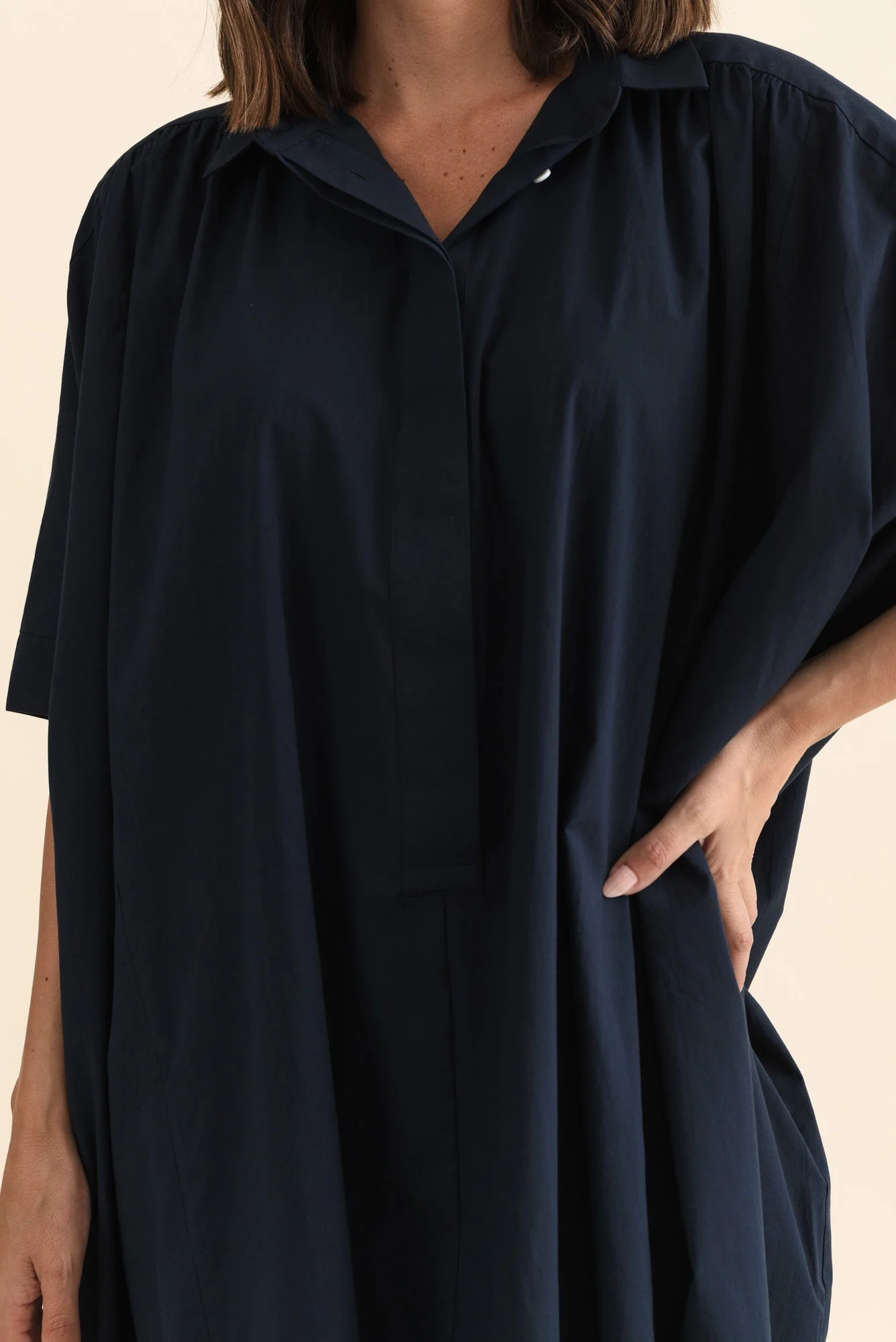 Esther Navy Cotton Tie Dress - Image 5