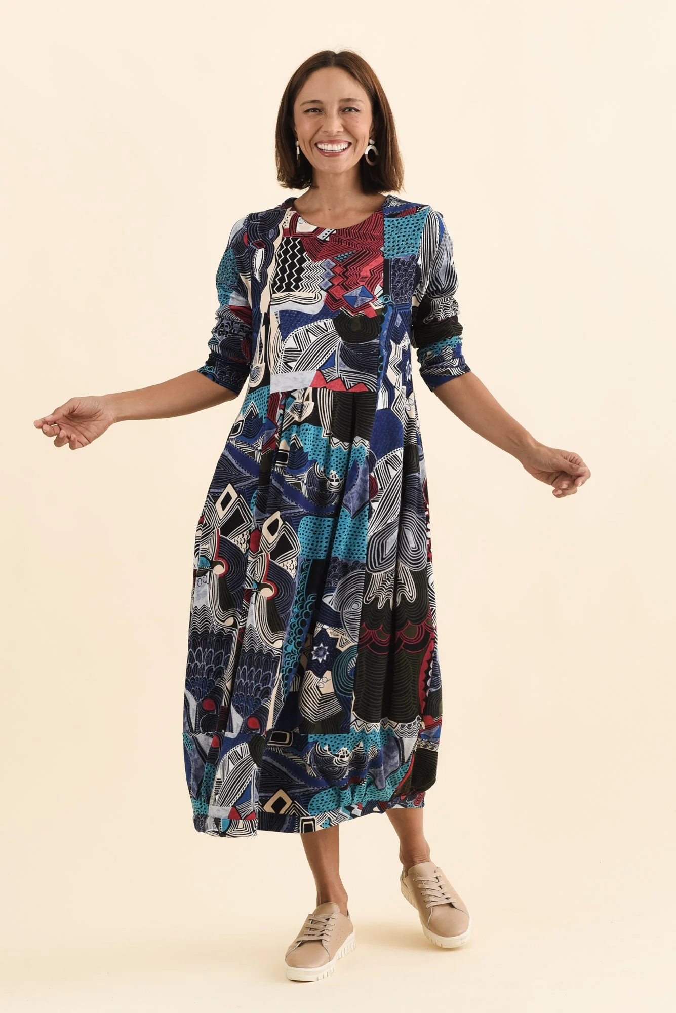 Estie Blue Abstract Pocket Midi Dress - Image 2