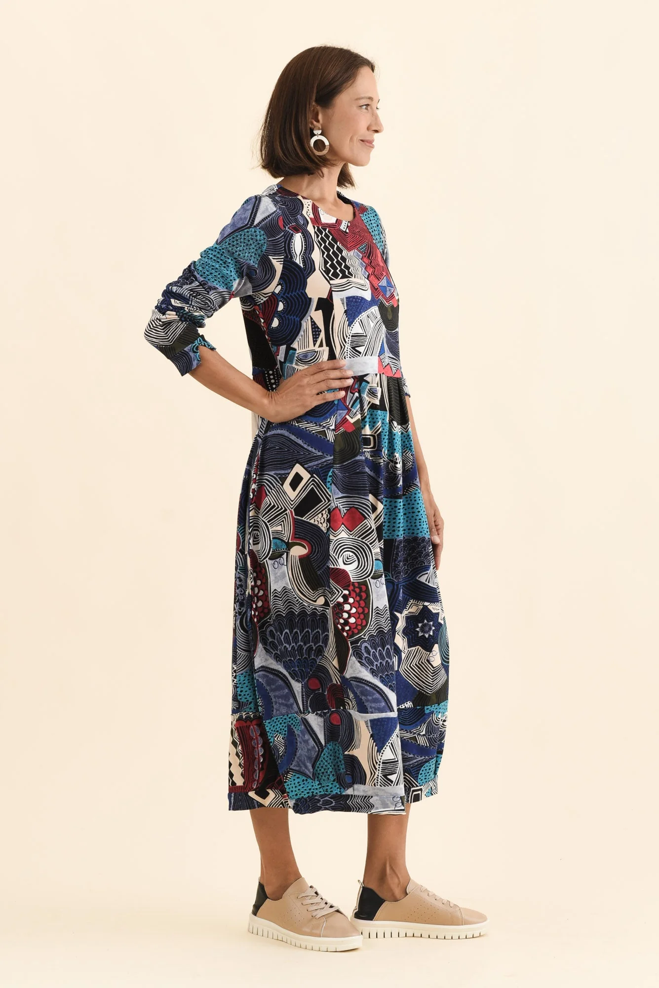 Estie Blue Abstract Pocket Midi Dress - Image 3