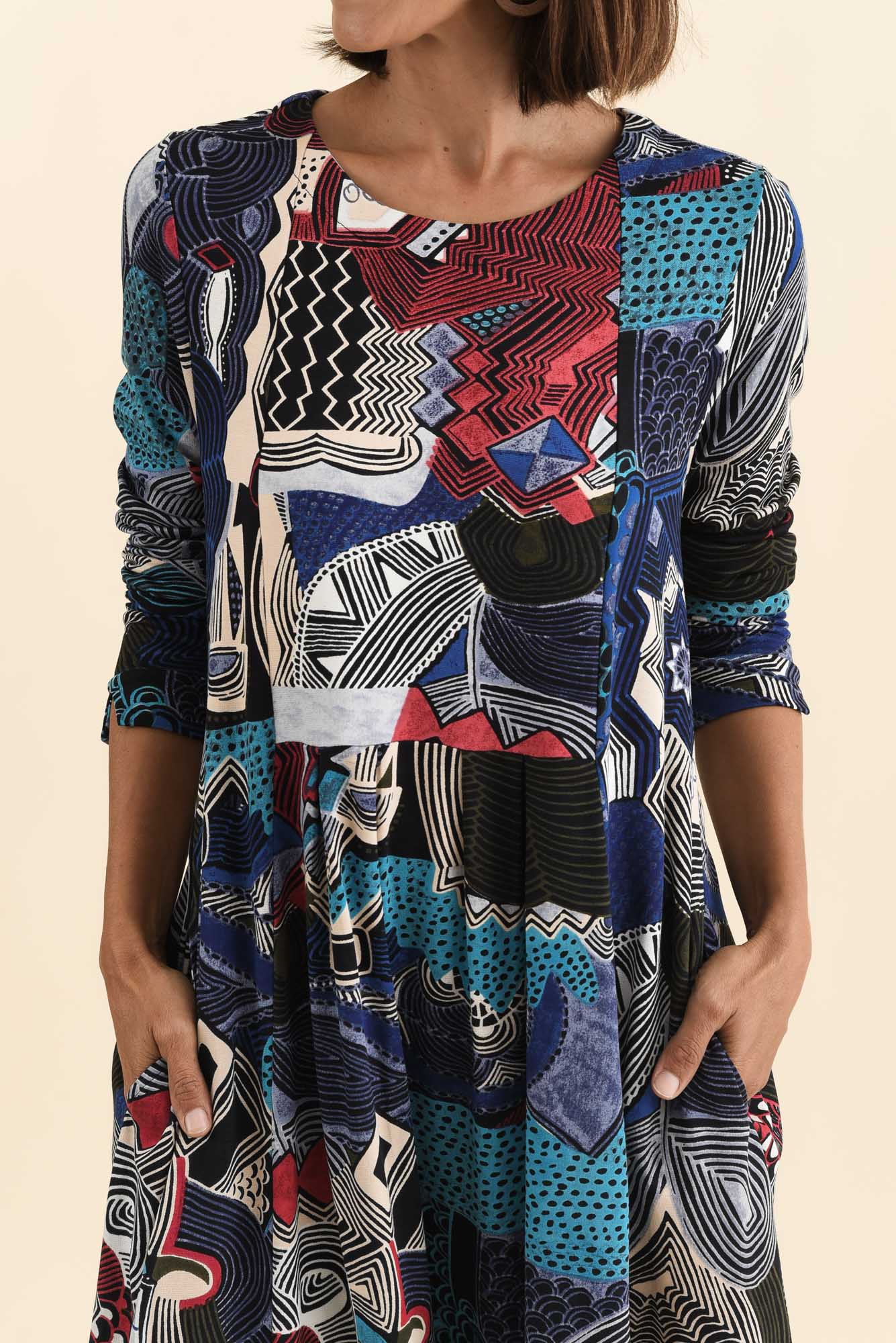 Estie Blue Abstract Pocket Midi Dress - Image 5