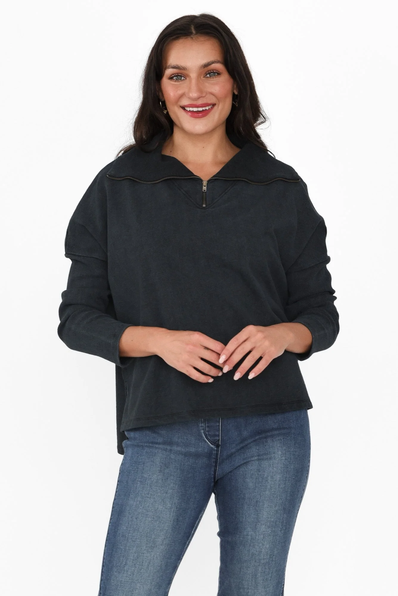 Etna Black Half Zip Sweatshirt - Image 2