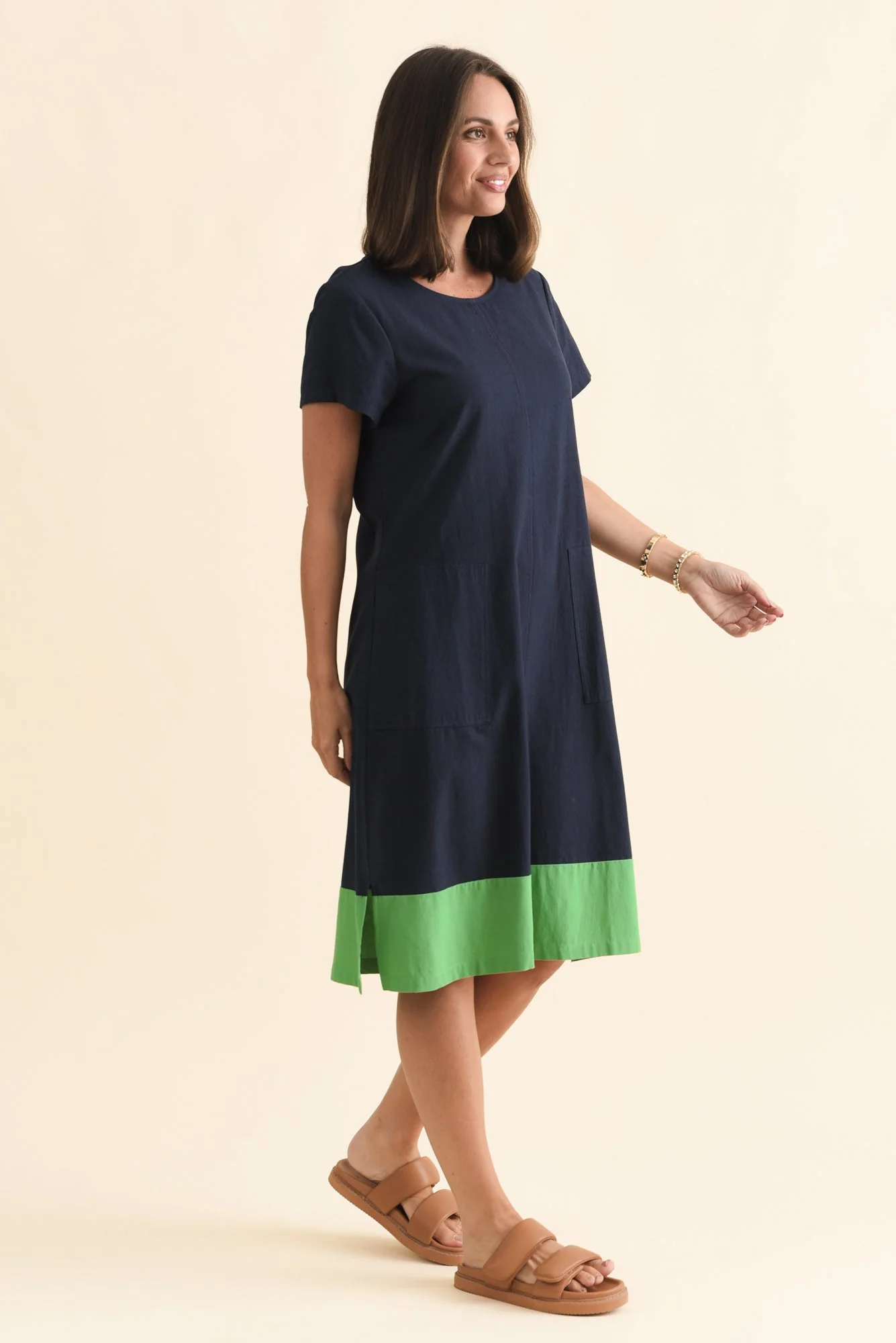 Etty Navy Splice Cotton Blend Tee Dress - Image 3