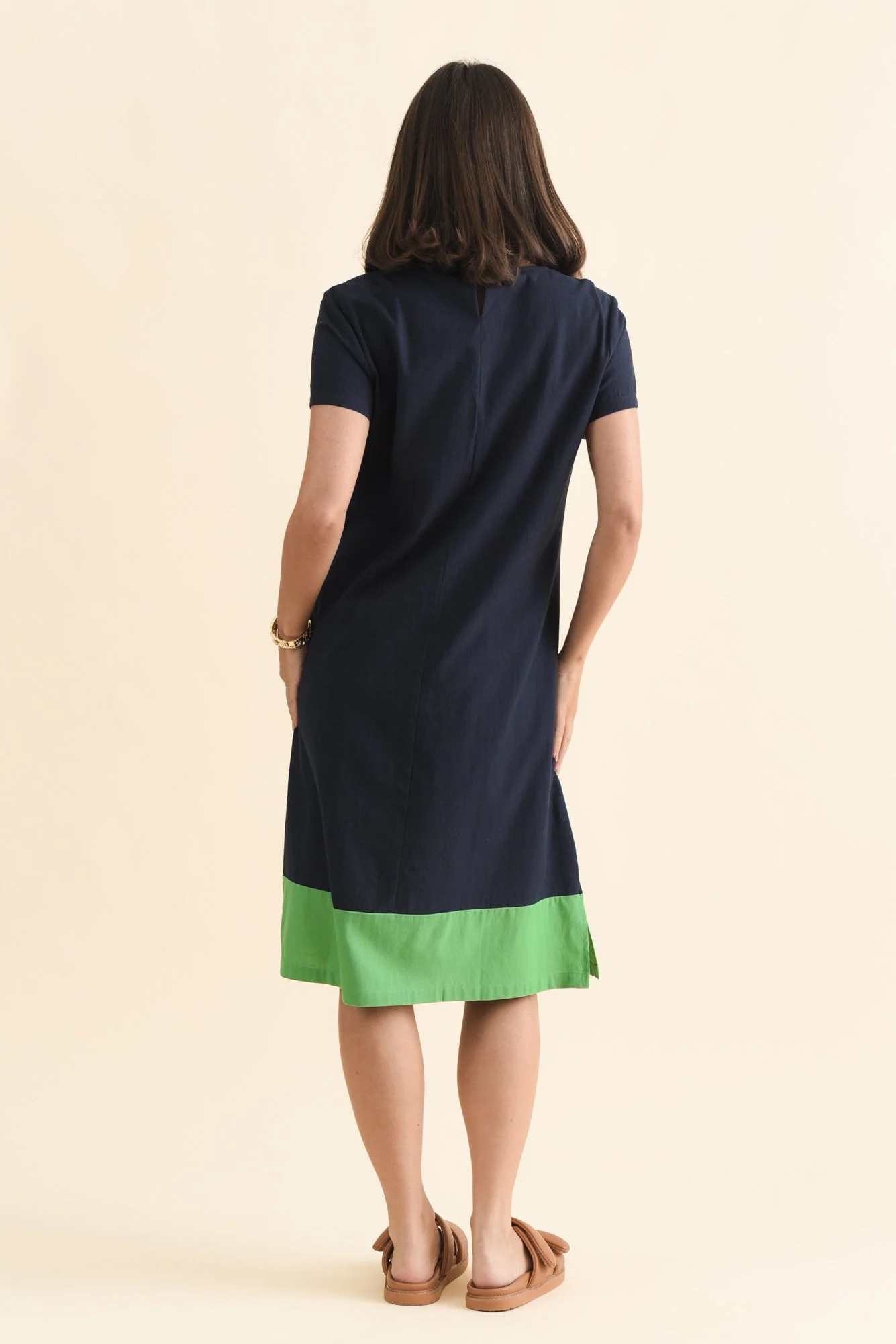 Etty Navy Splice Cotton Blend Tee Dress - Image 4