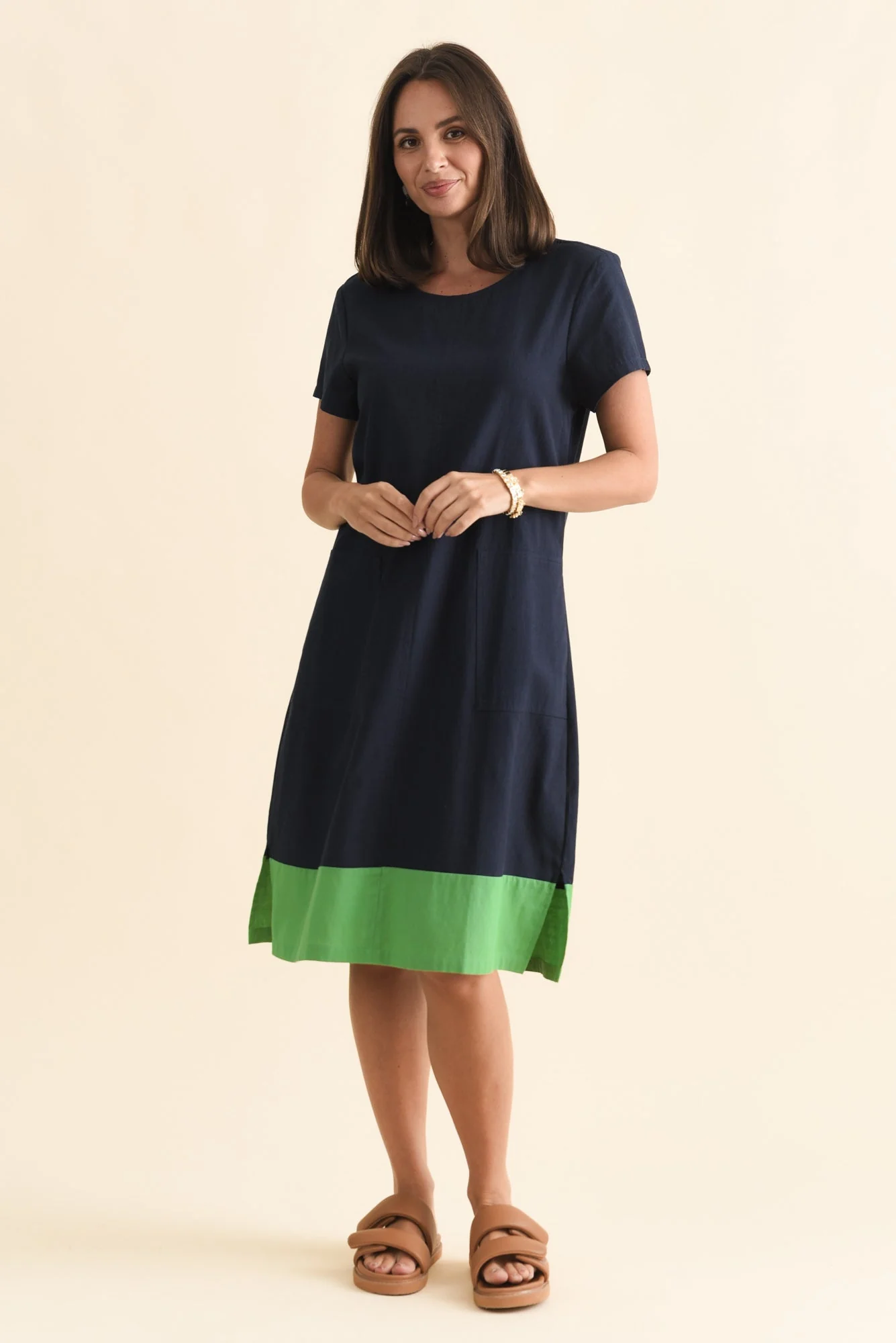 Etty Navy Splice Cotton Blend Tee Dress - Image 6
