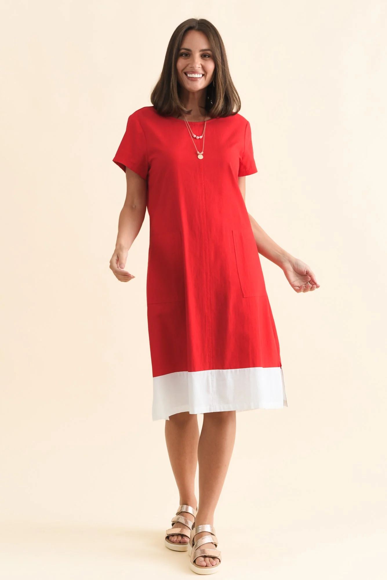 Etty Red Splice Cotton Blend Tee Dress - Image 2