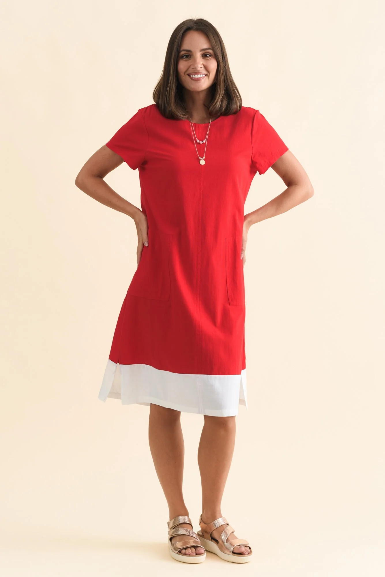 Etty Red Splice Cotton Blend Tee Dress - Image 3