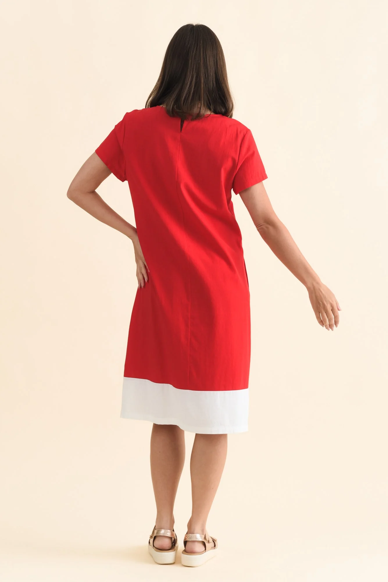 Etty Red Splice Cotton Blend Tee Dress - Image 5