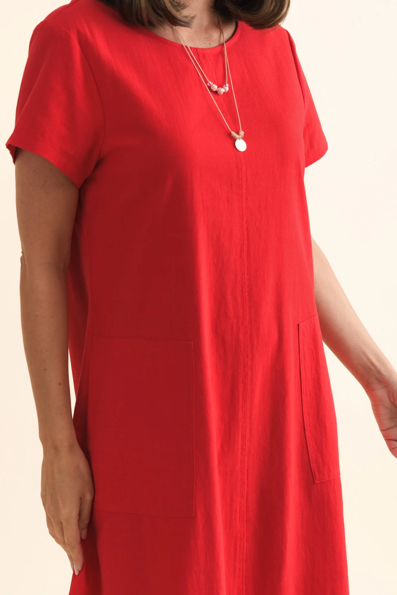 Etty Red Splice Cotton Blend Tee Dress - Image 6