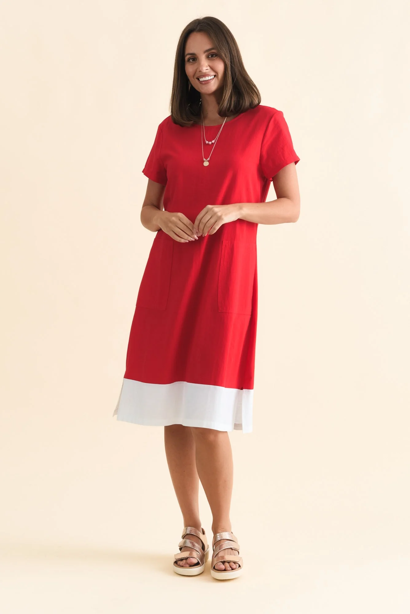 Etty Red Splice Cotton Blend Tee Dress - Image 7