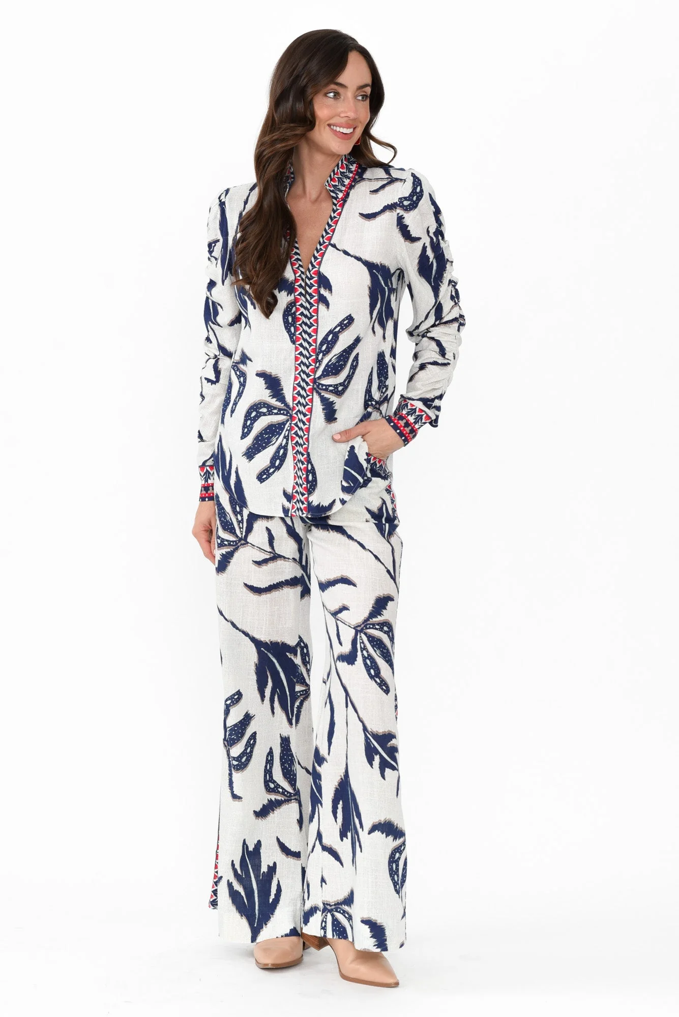 Eudora Palm Shadow Linen Blend Pants - Image 3