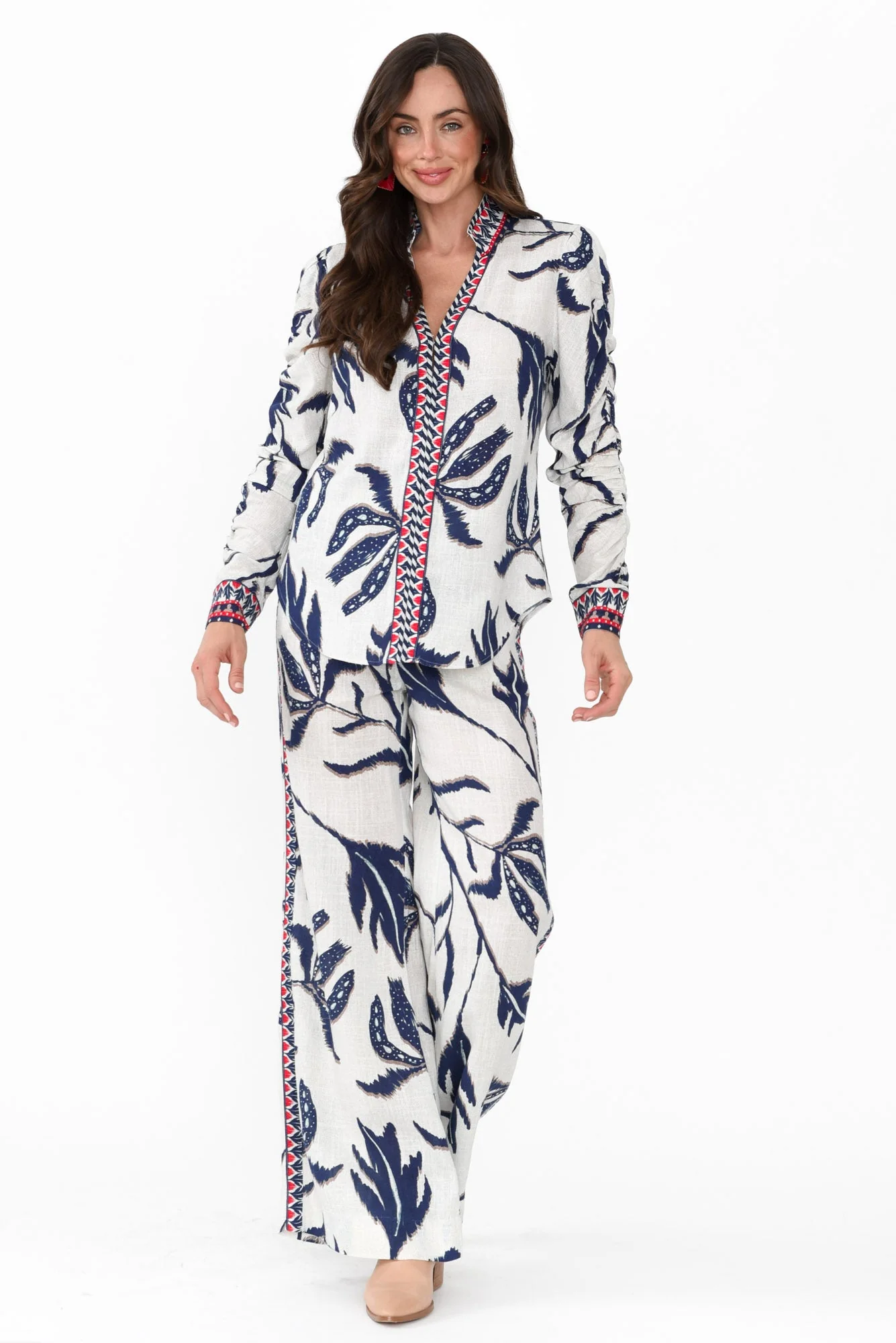 Eudora Palm Shadow Linen Blend Pants - Image 7