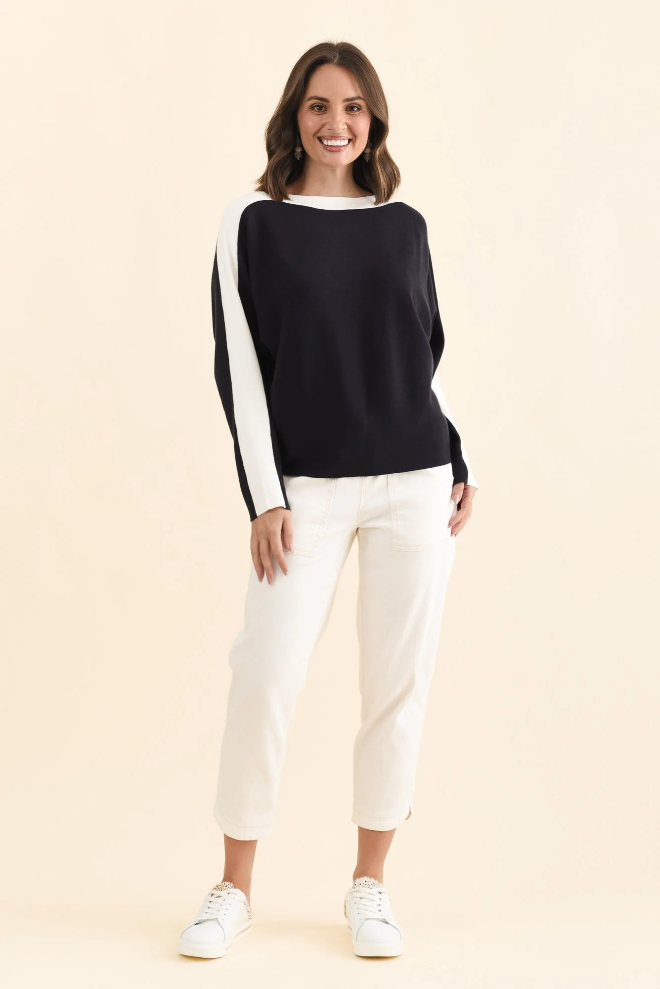 Eve Navy Contrast Boatneck Knit Jumper - Image 2