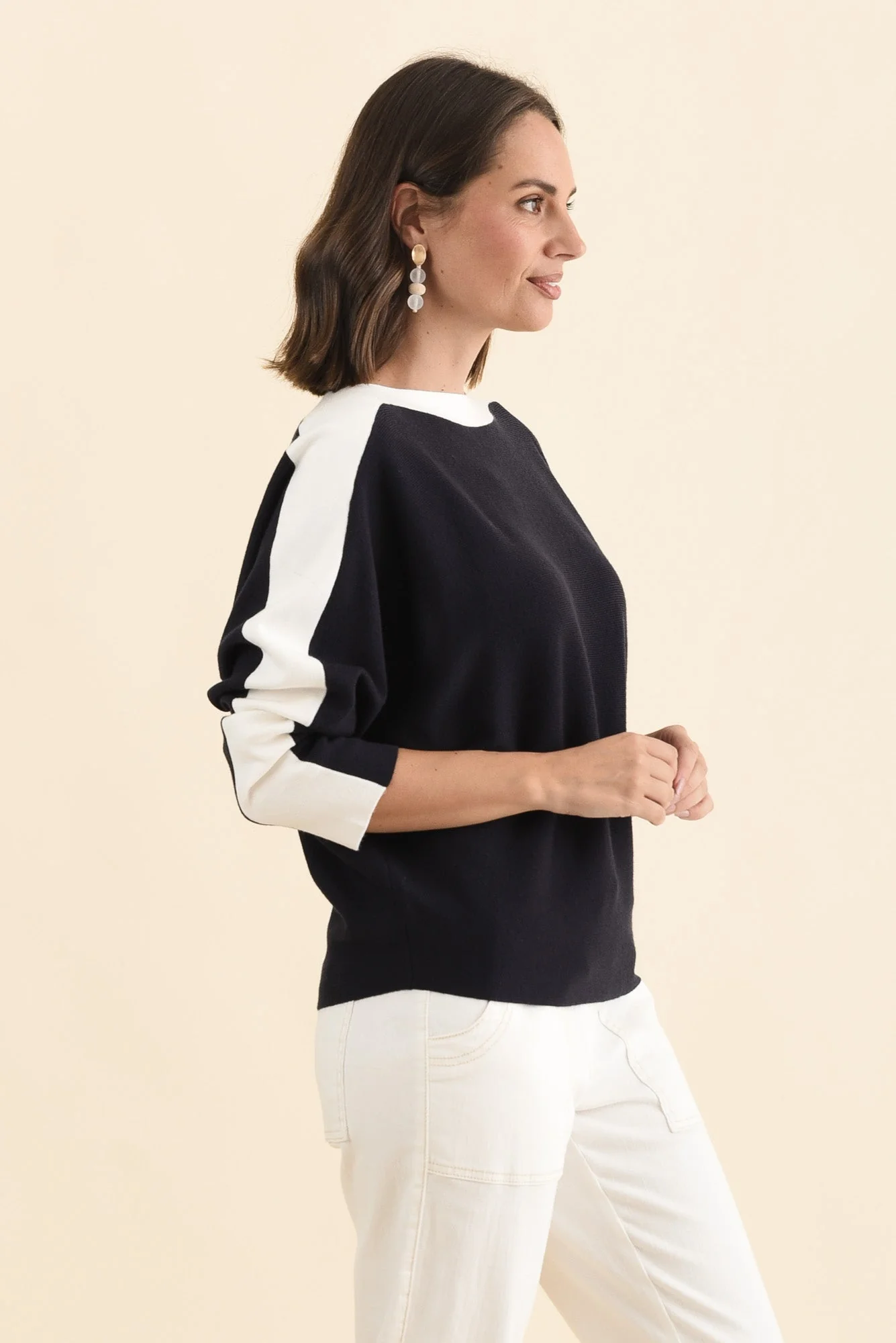Eve Navy Contrast Boatneck Knit Jumper - Image 3