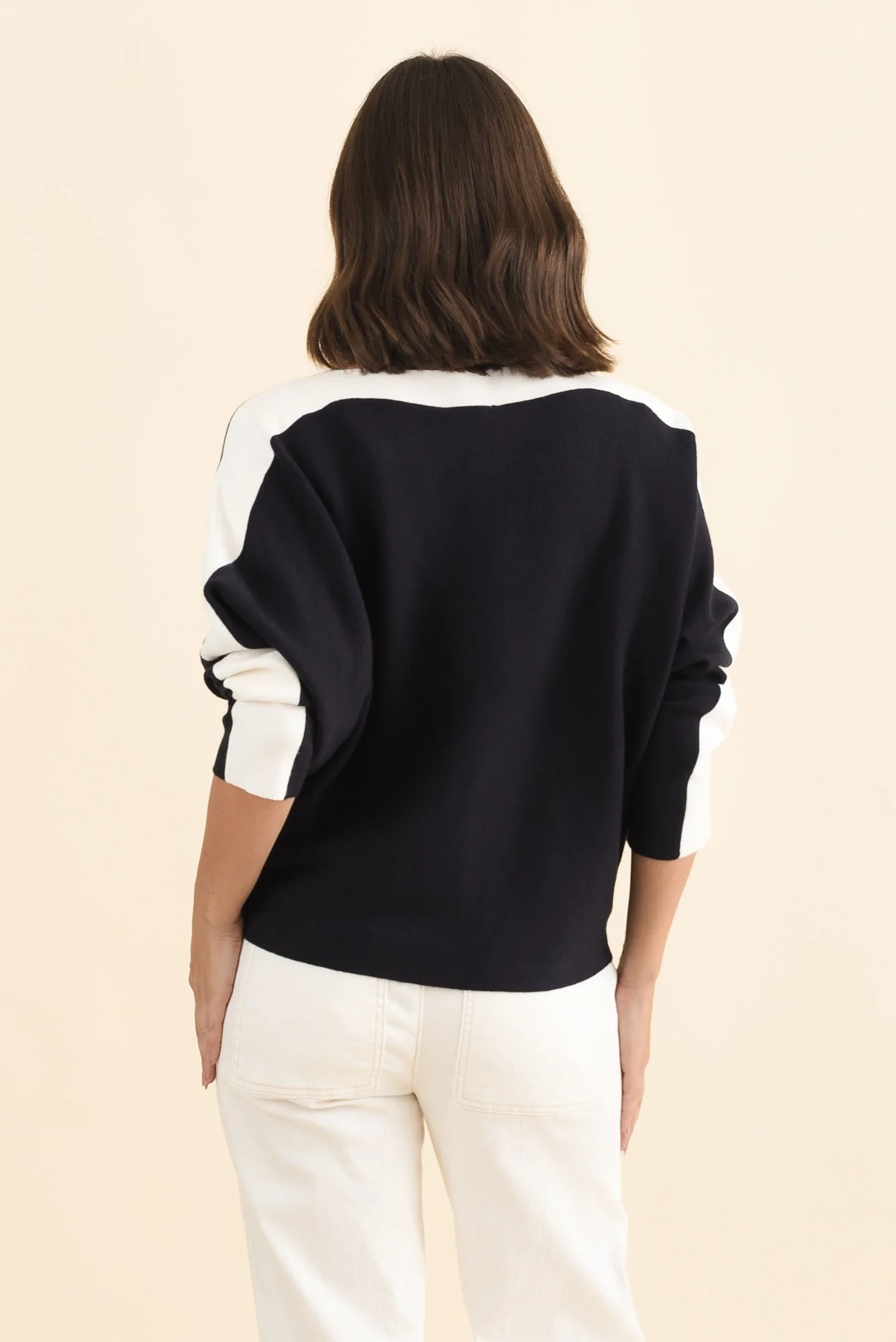 Eve Navy Contrast Boatneck Knit Jumper - Image 4