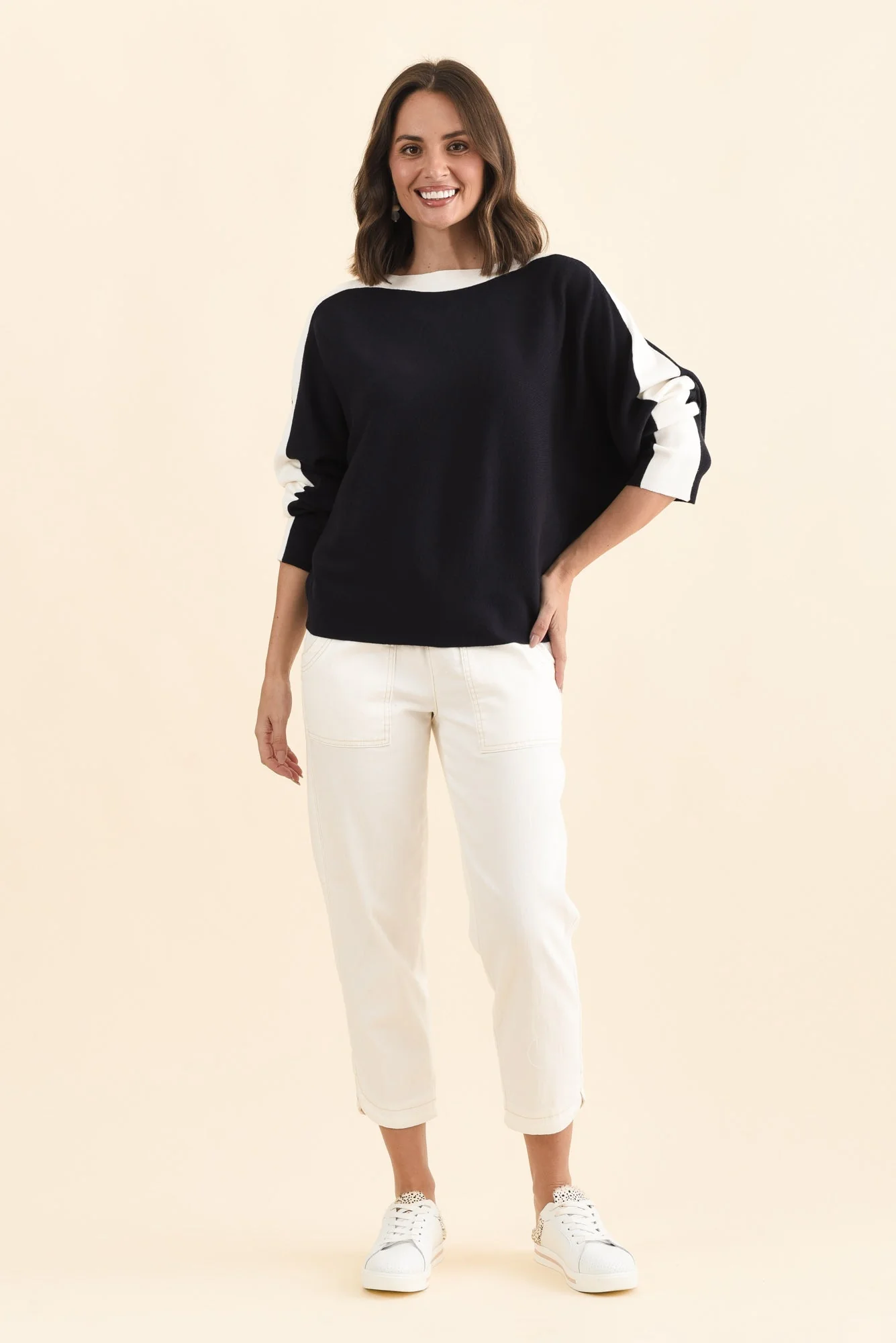 Eve Navy Contrast Boatneck Knit Jumper - Image 6