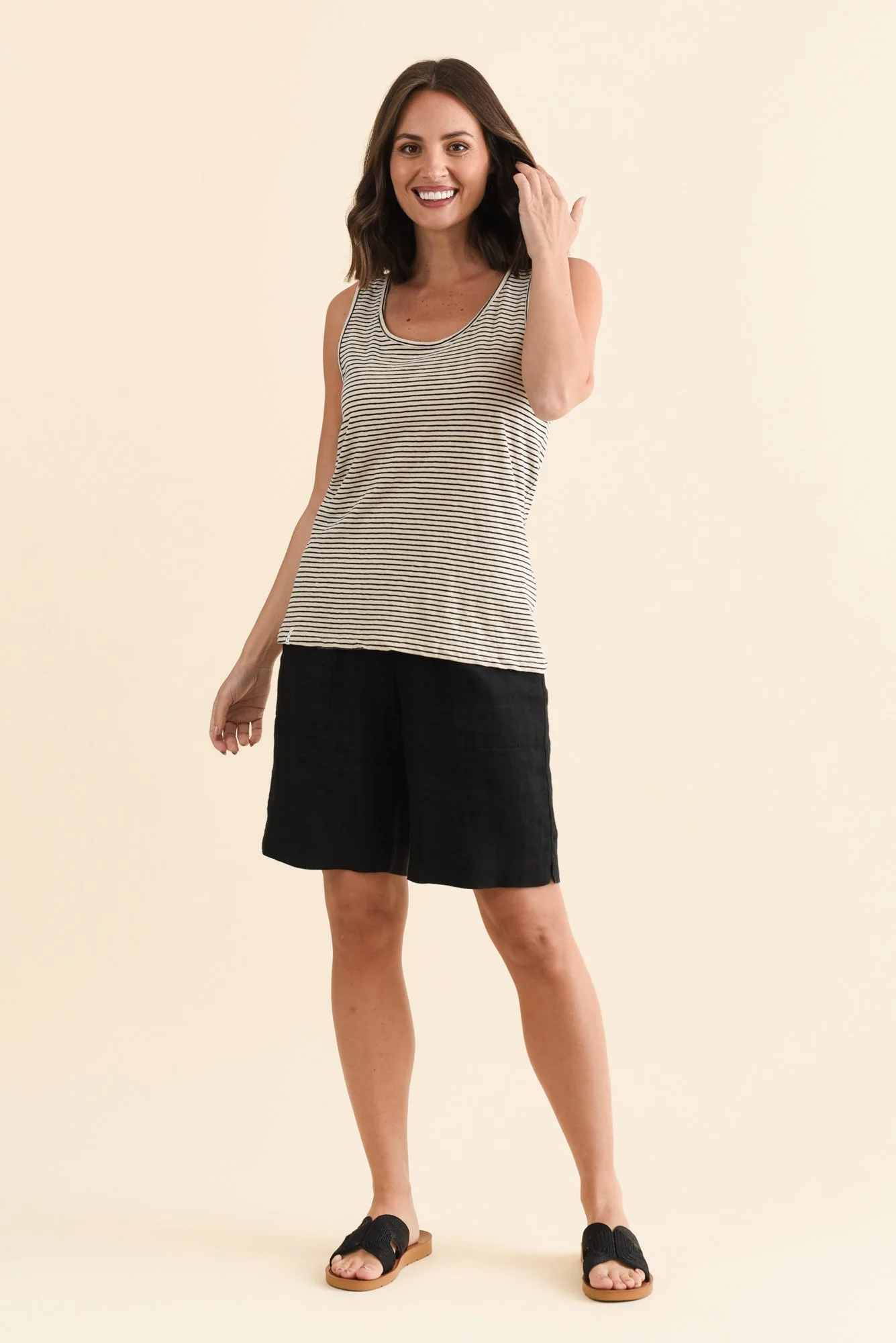 Evie Black Stripe Cotton Linen Tank - Image 7
