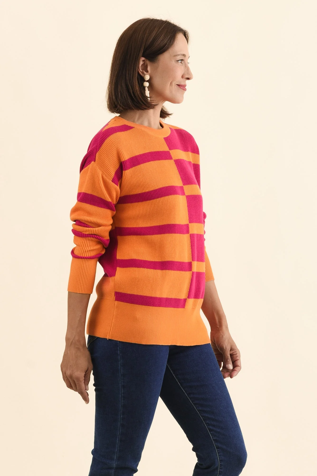 Evolet Orange Stripe Organic Cotton Knit Jumper - Image 3
