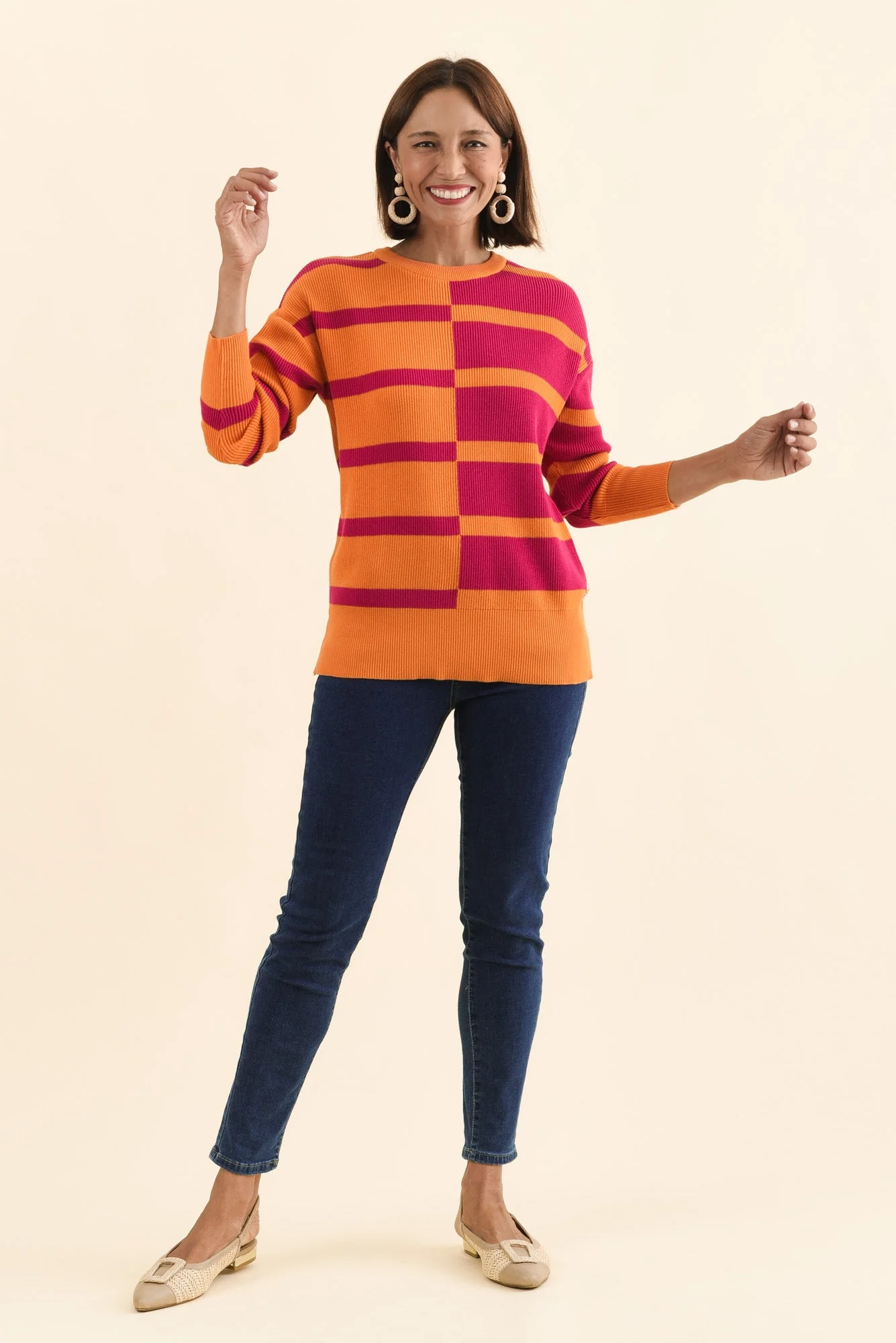 Evolet Orange Stripe Organic Cotton Knit Jumper - Image 6