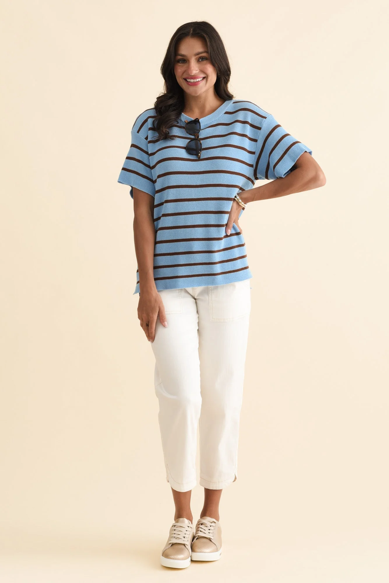 Fabian Blue Stripe Cotton Knit Top - Image 2