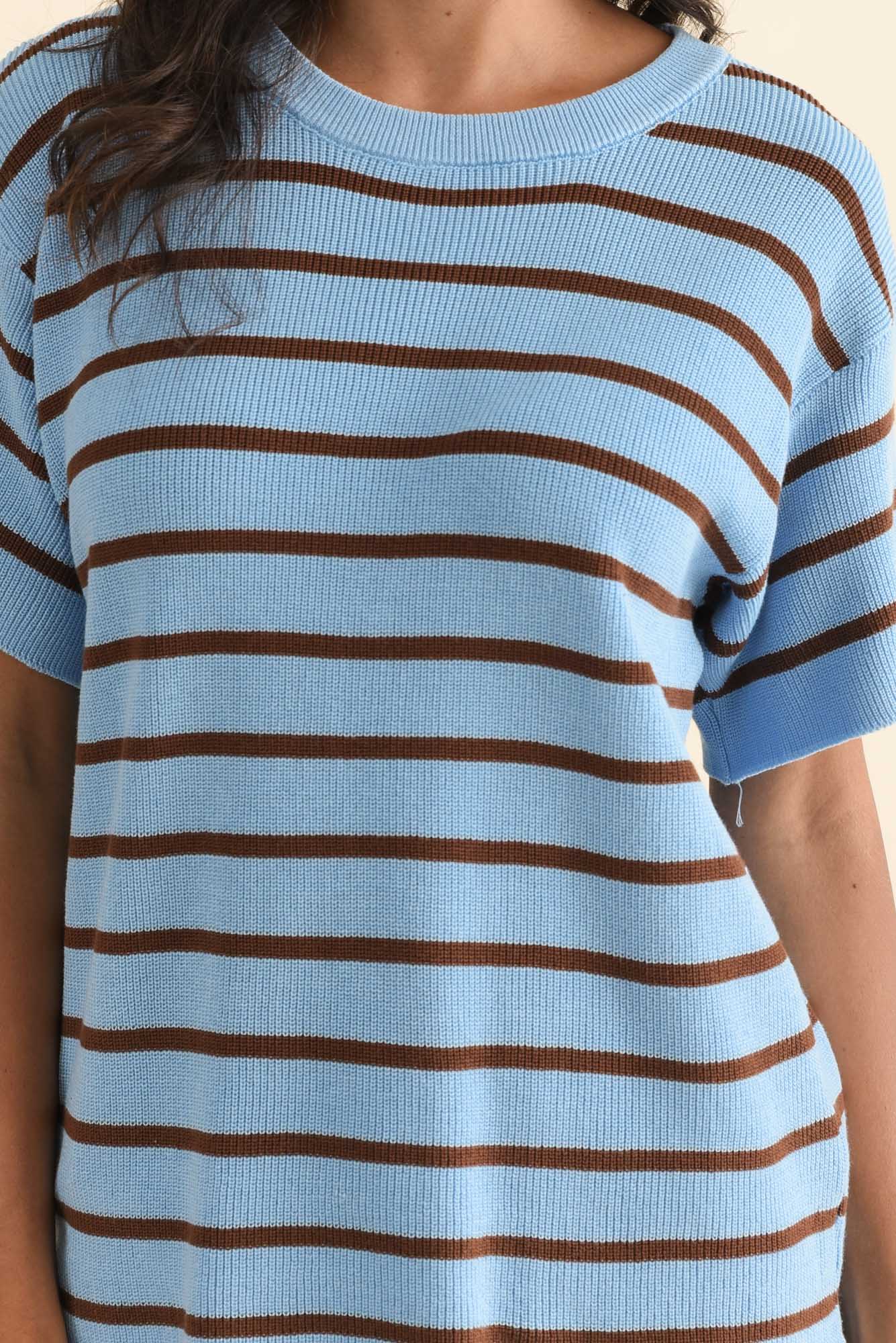 Fabian Blue Stripe Cotton Knit Top - Image 5