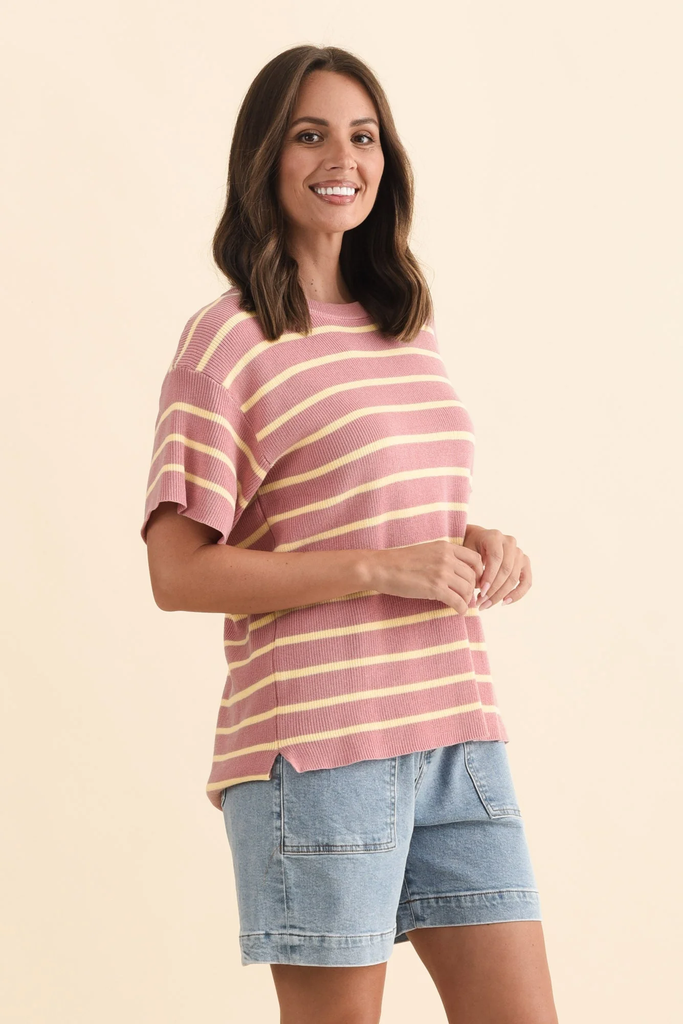Fabian Blush Stripe Cotton Knit Top - Image 3
