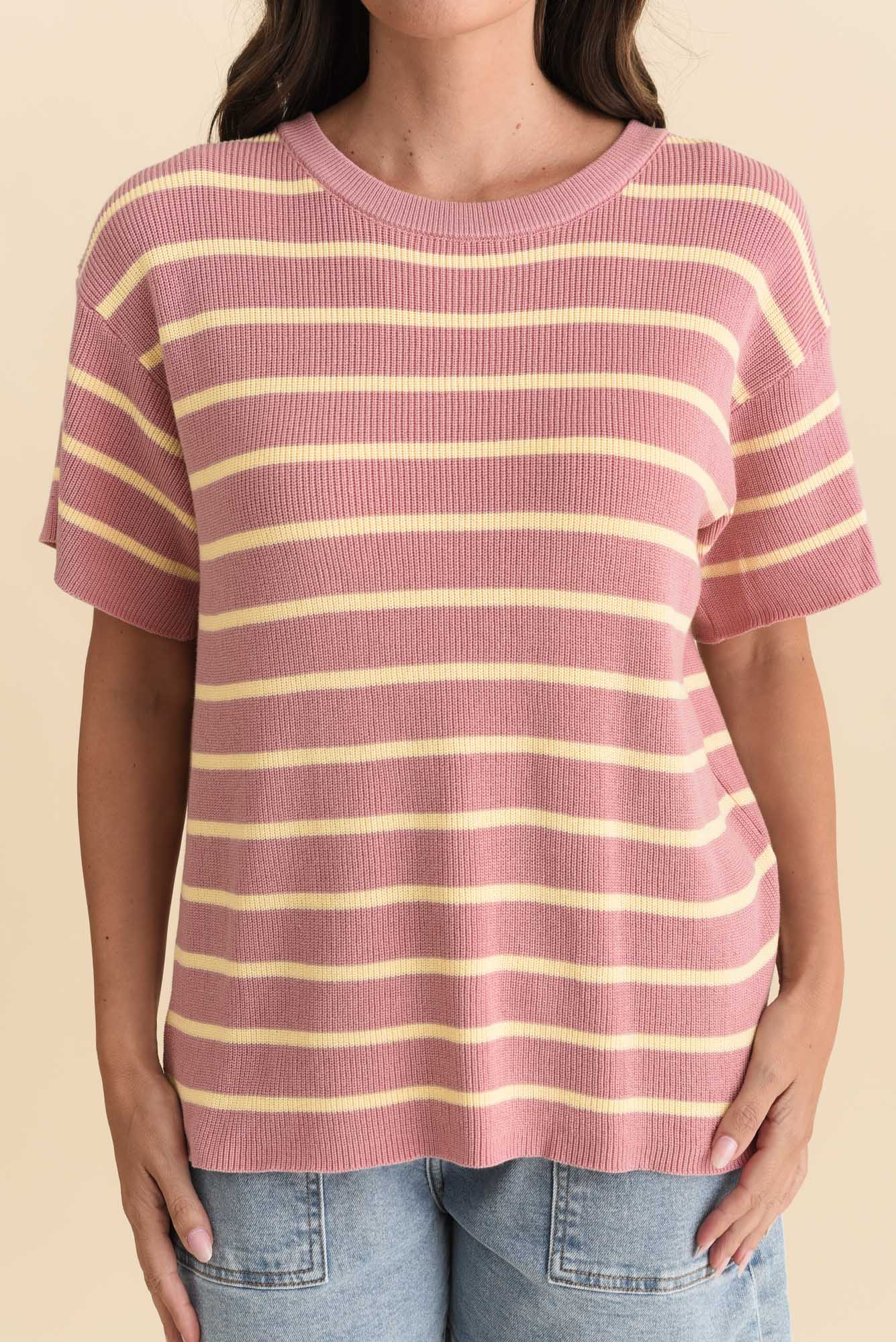 Fabian Blush Stripe Cotton Knit Top - Image 5